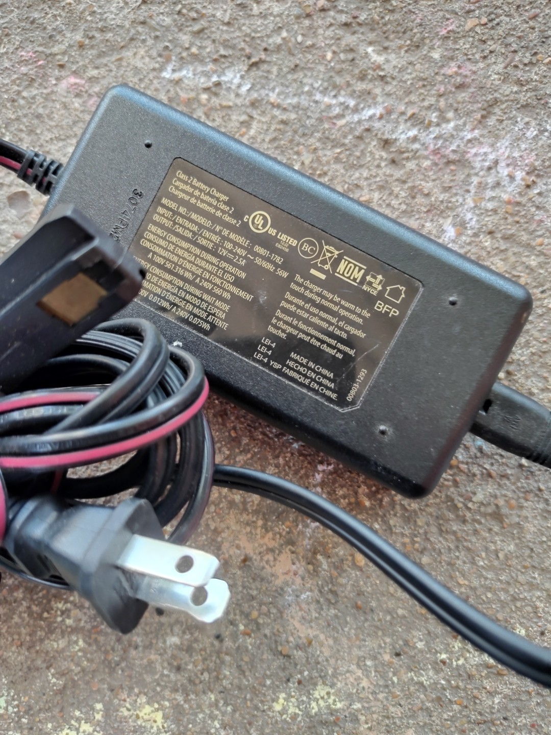 Fisher Price 00801-1782 12 Volt Adapter Charger Power Cord Power Wheels Tested