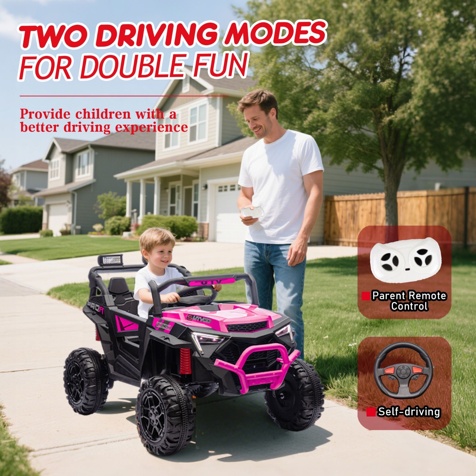 24V Kids Electric Car Ride on UTV Battery Power Wheels with Remote Control Pink