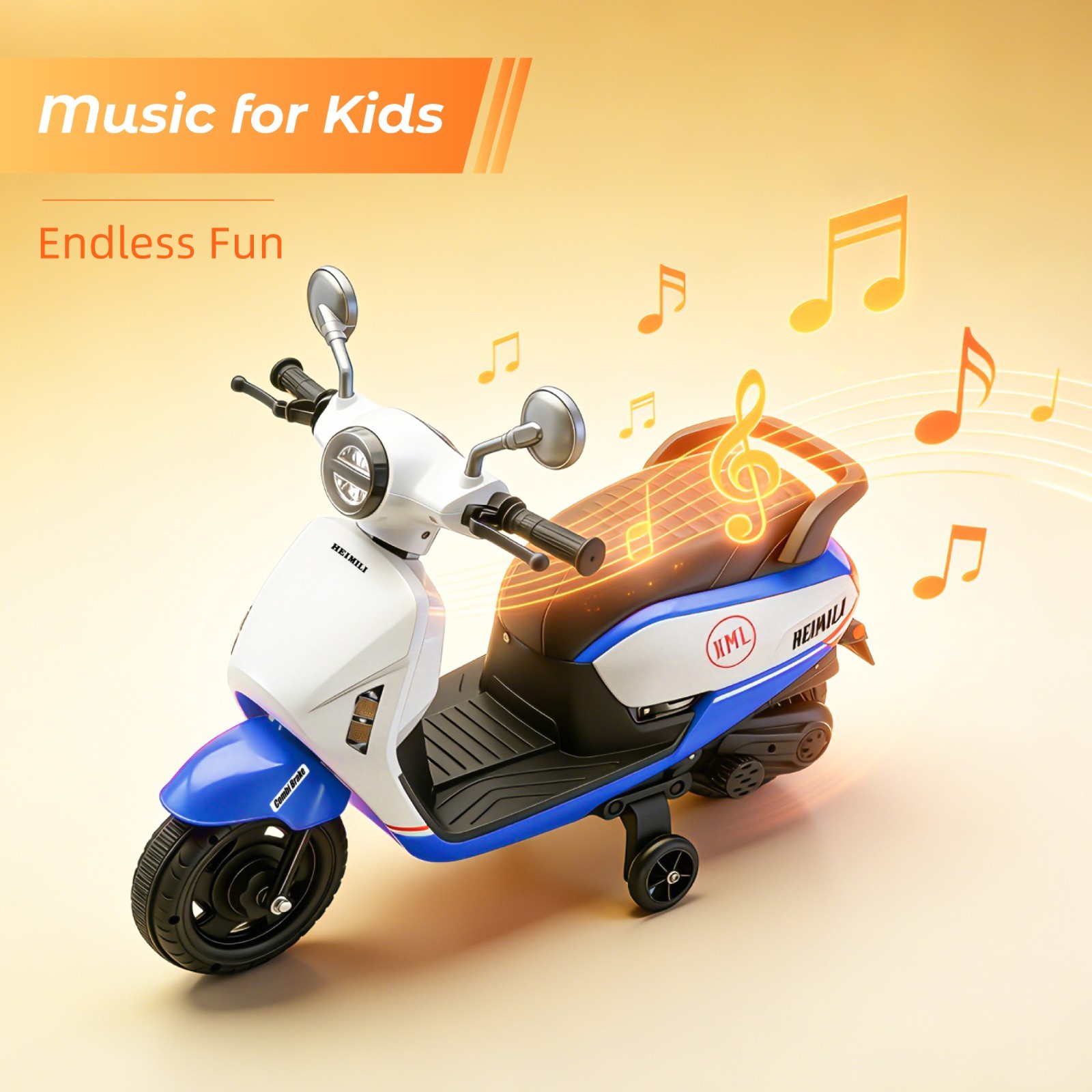 Blue 6V Kids Electric Motorcycle ride on Motorbike Age for 1-4 w/Training Wheels