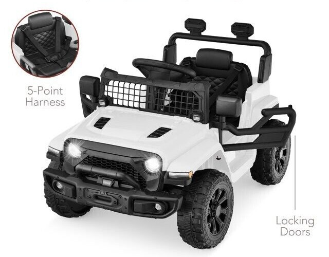 6V Kids Ride On Truck Car LED Parent Remote Control Jeep White Ages 3 to 5 Gift