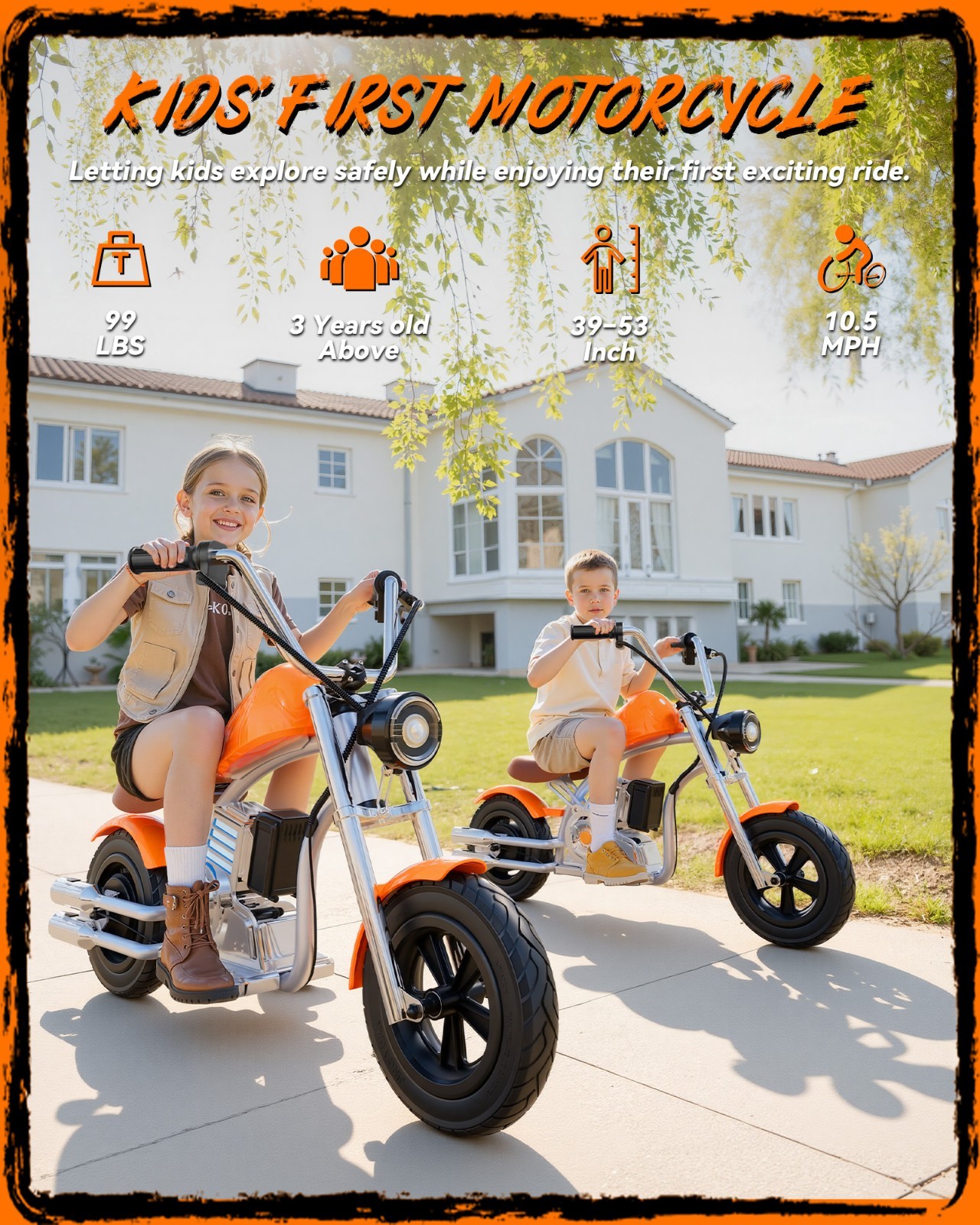 Kids Electric Motorcycle for Ages 5+,Kids Motorcycle with Ambient Lighting 10MPH
