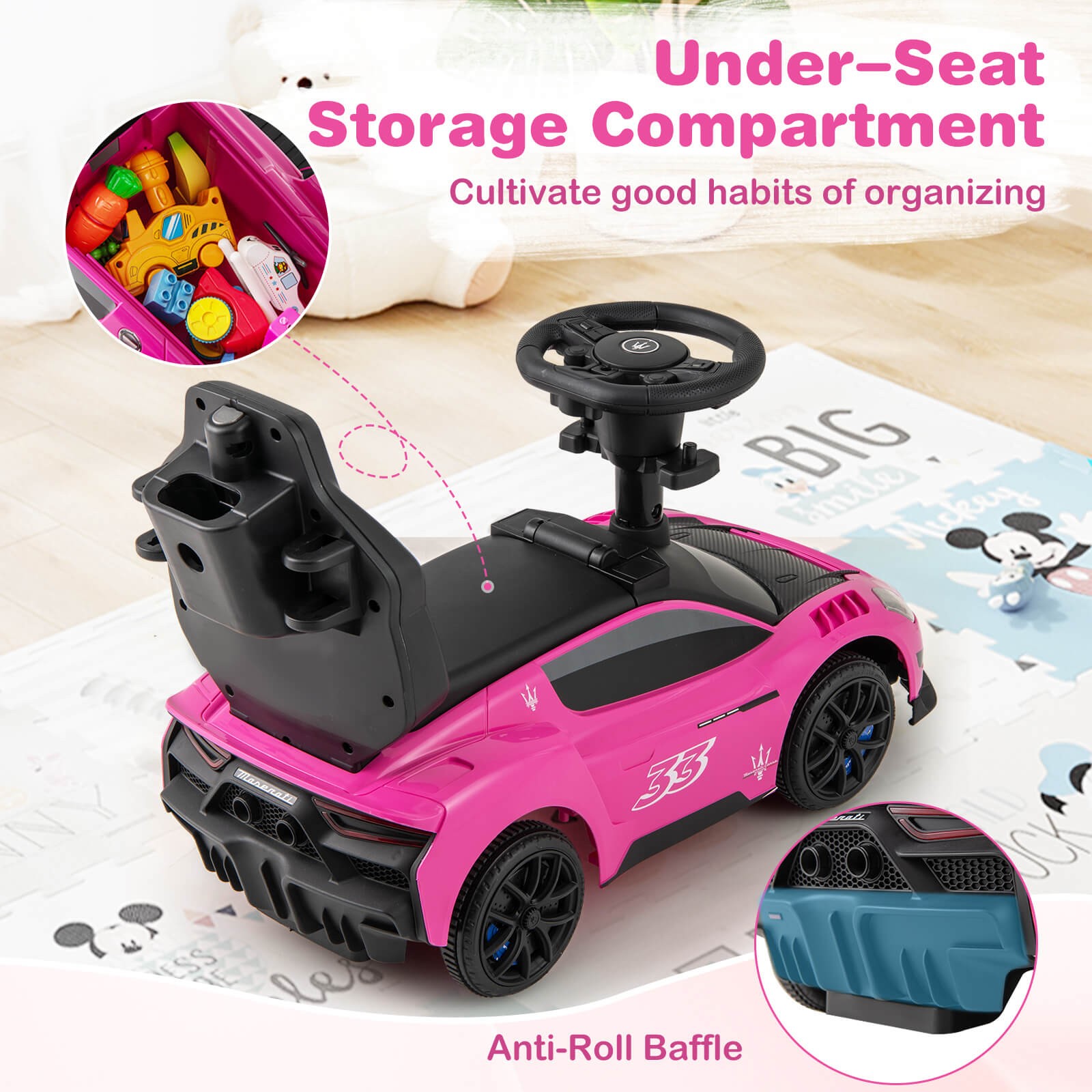 3-in-1 Ride on Push Car Maserati Licensed Foot to Floor Kids Sliding Walking Car