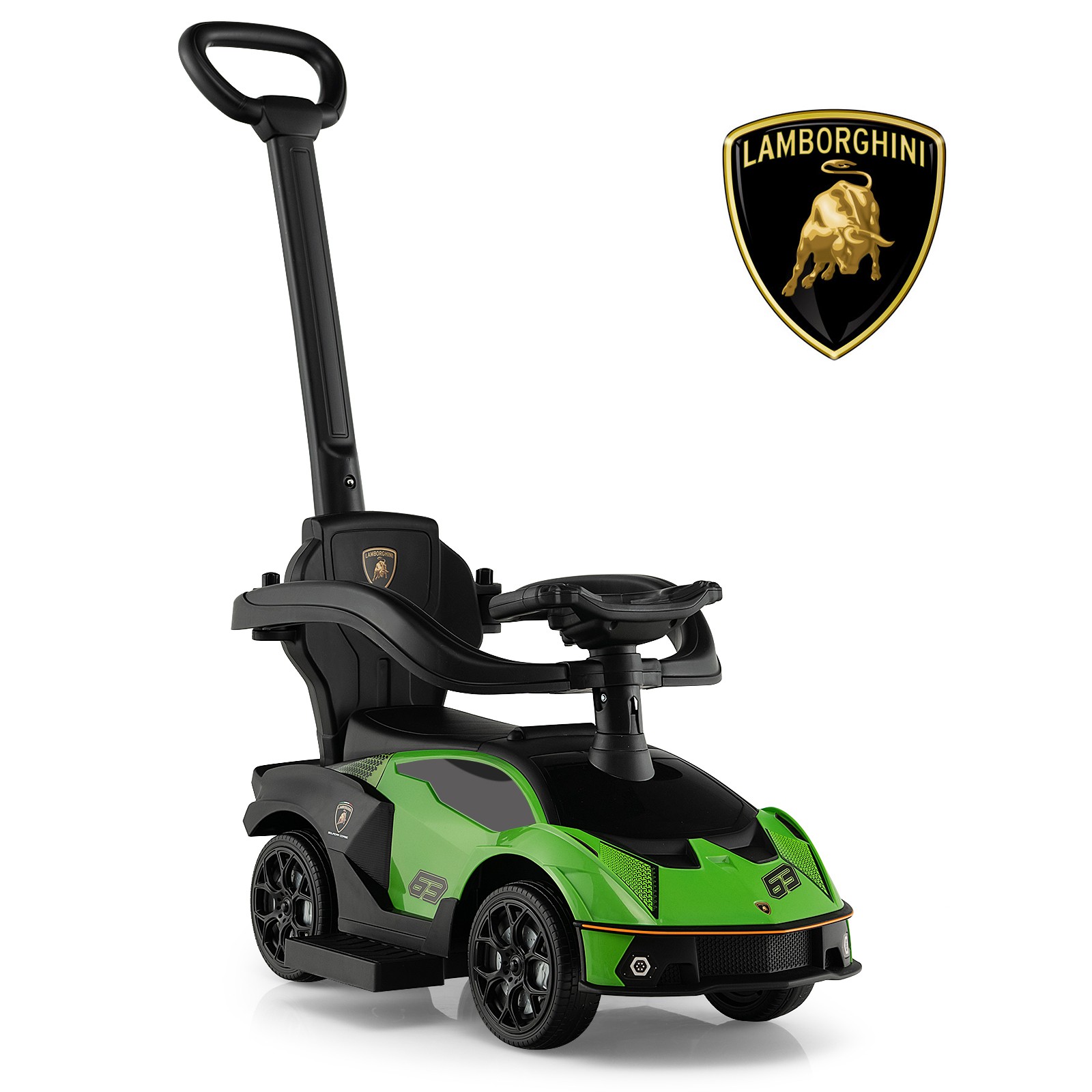 3-in-1 Licensed Lamborghini Ride on Push Car Stroller Sliding Car w/ Sound