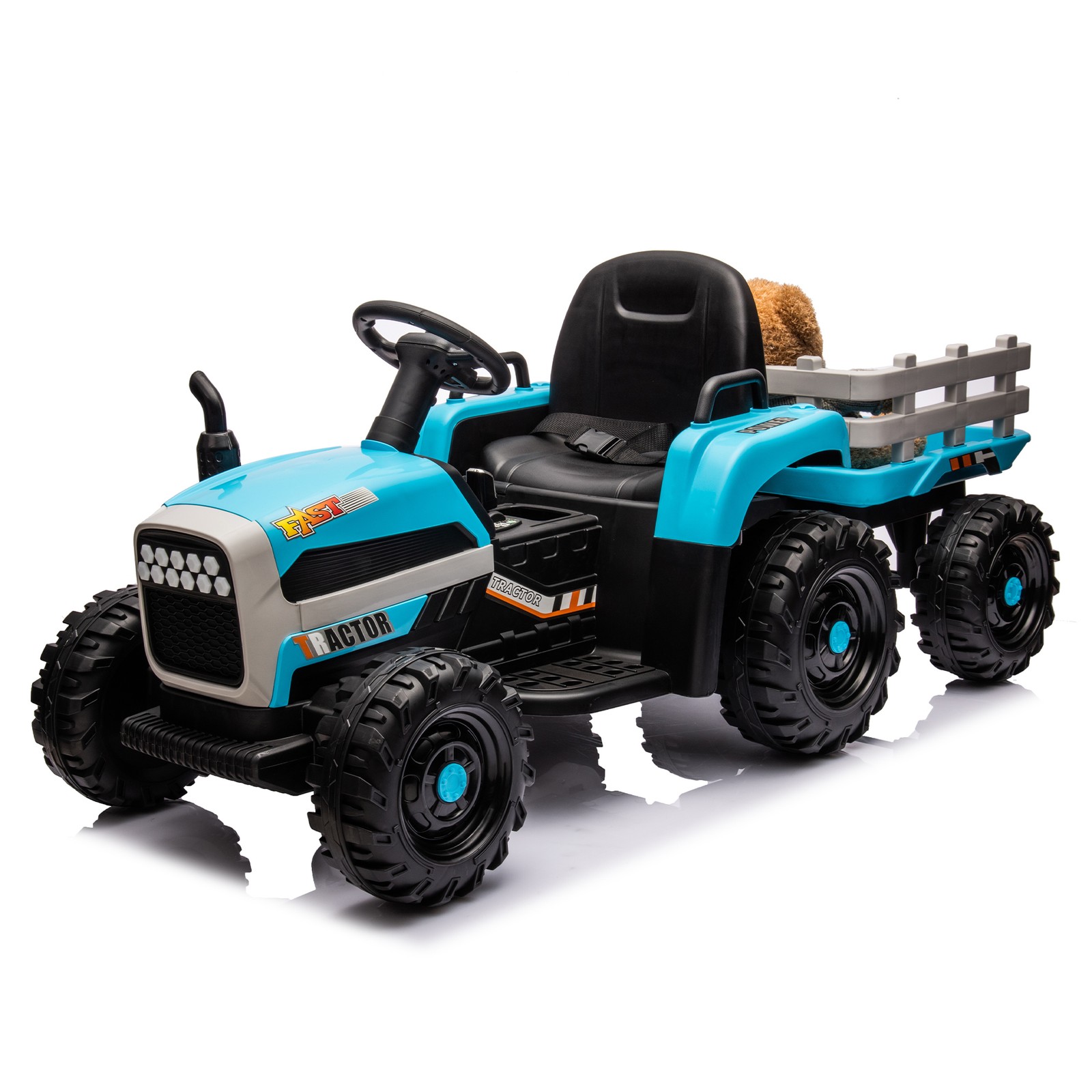 24v Kids Ride Tractor Trailer 1.86-4.97MPH electric car 3 speed adjustable Blue