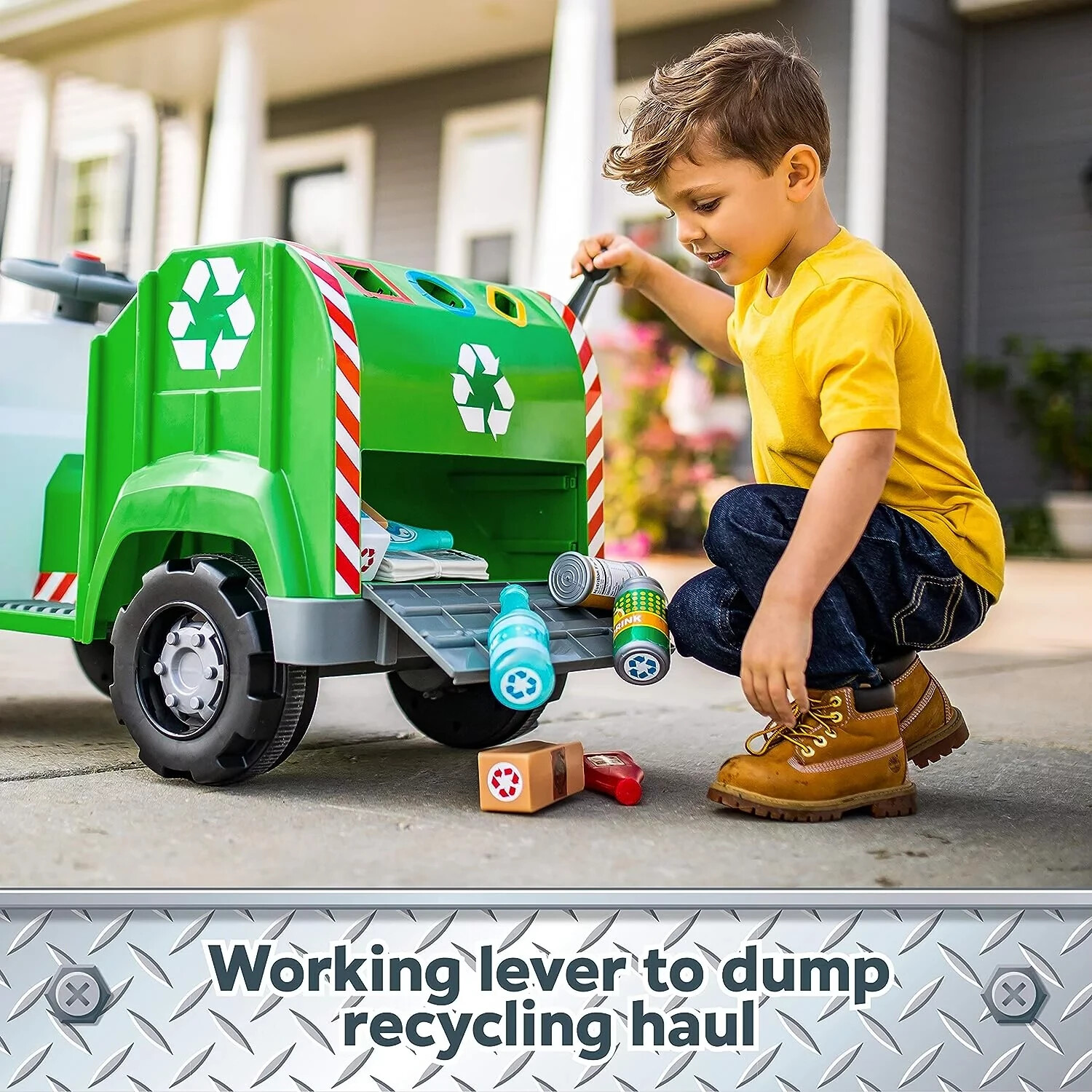 Toddler Recycling Truck 6V Battery-Powered Vehicle w/ Sound Effects, Ages 1.5+