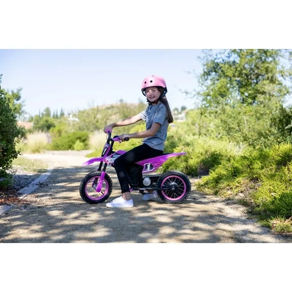 Kid’s 12V Adventure Electric-Powered Mini Dirt Bike, Ride-On Toy, Ages 5+, Pink