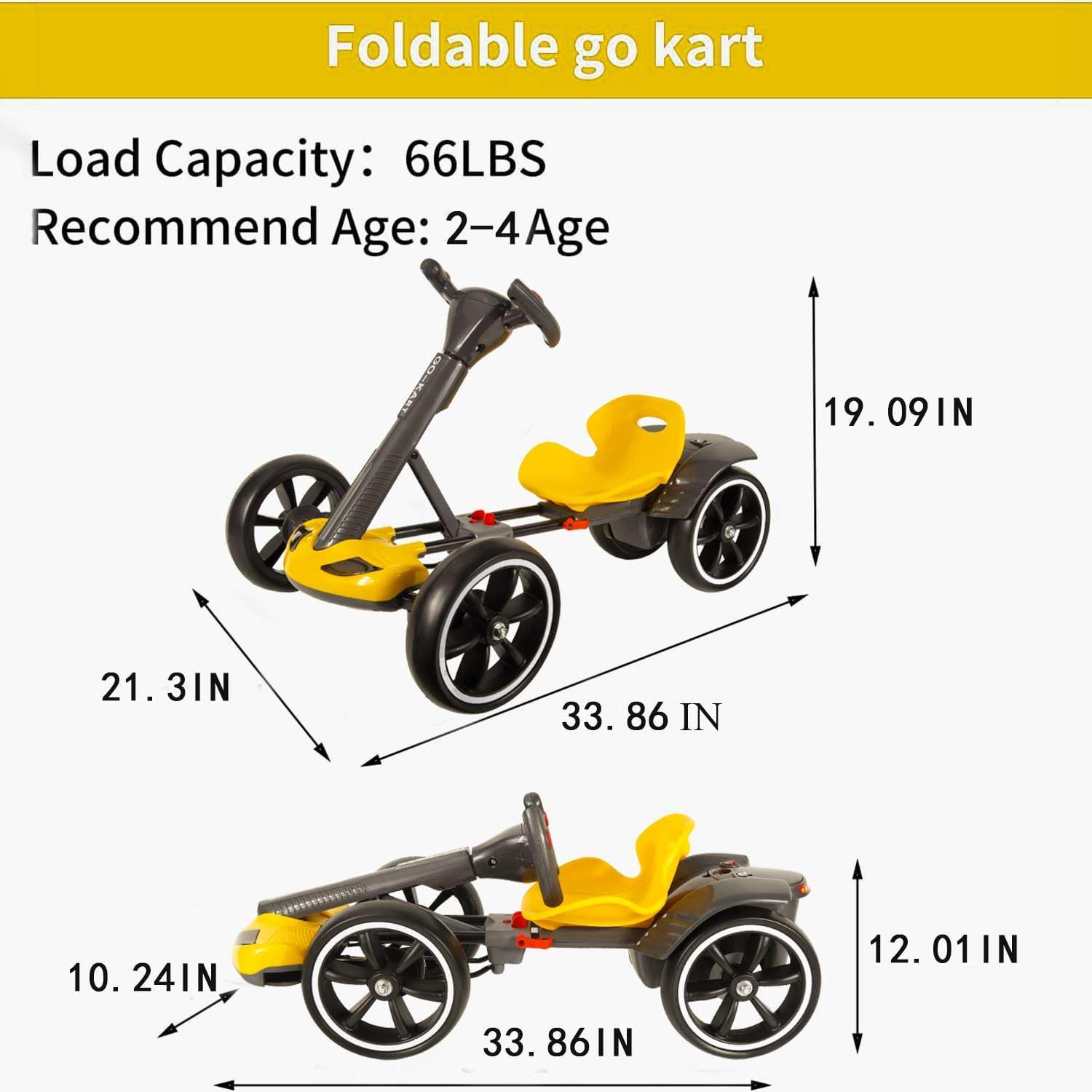 Electric Go Kart for Kids, Foldable Ride on Toy Car for Toddlers Ages 2-4, Zero