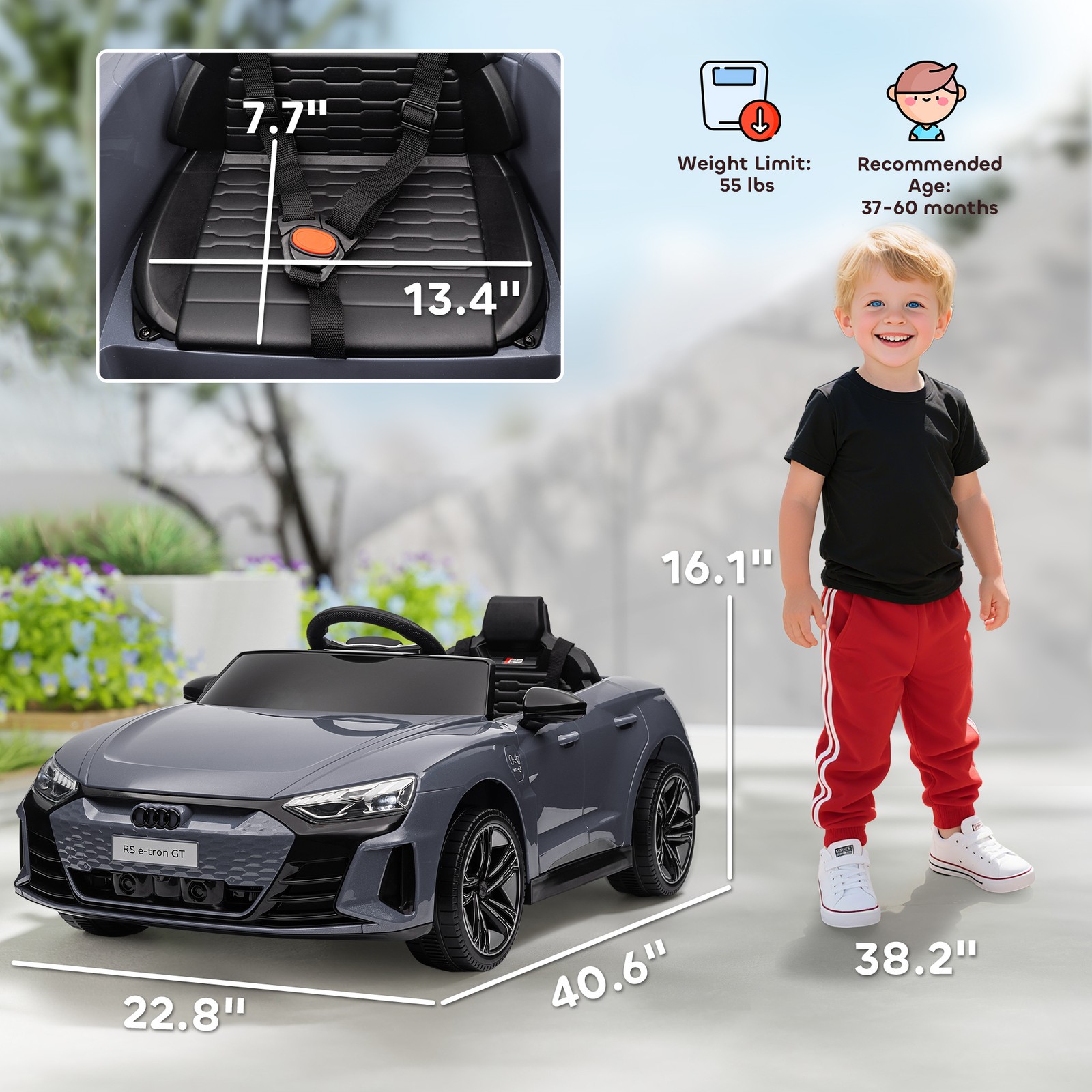Licensed Audi 12V Electric Ride on Car with Remote Control, Horn Honking, Gray