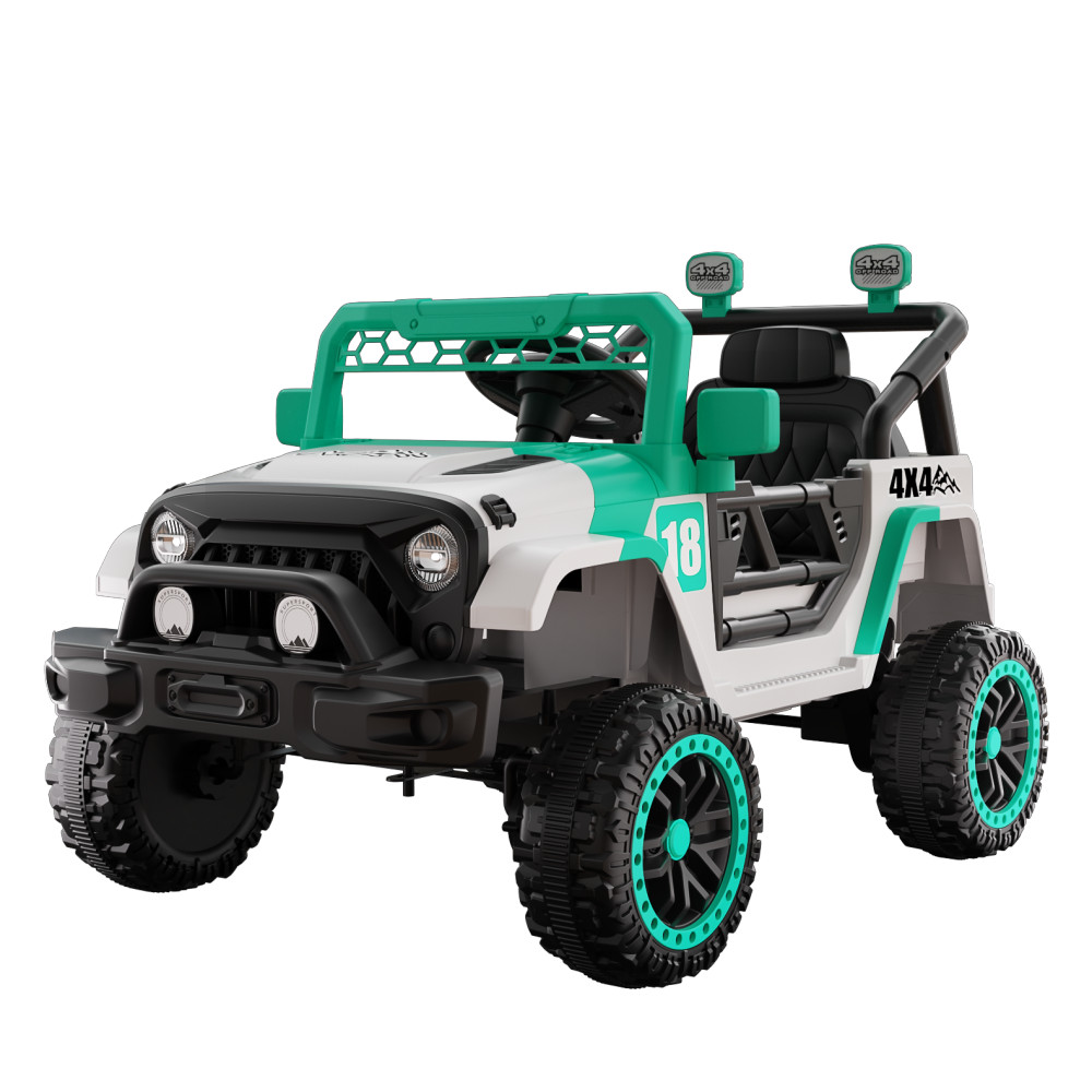 12V Toddler Electric Ride On Car White Green, Remote Control Spring Suspension
