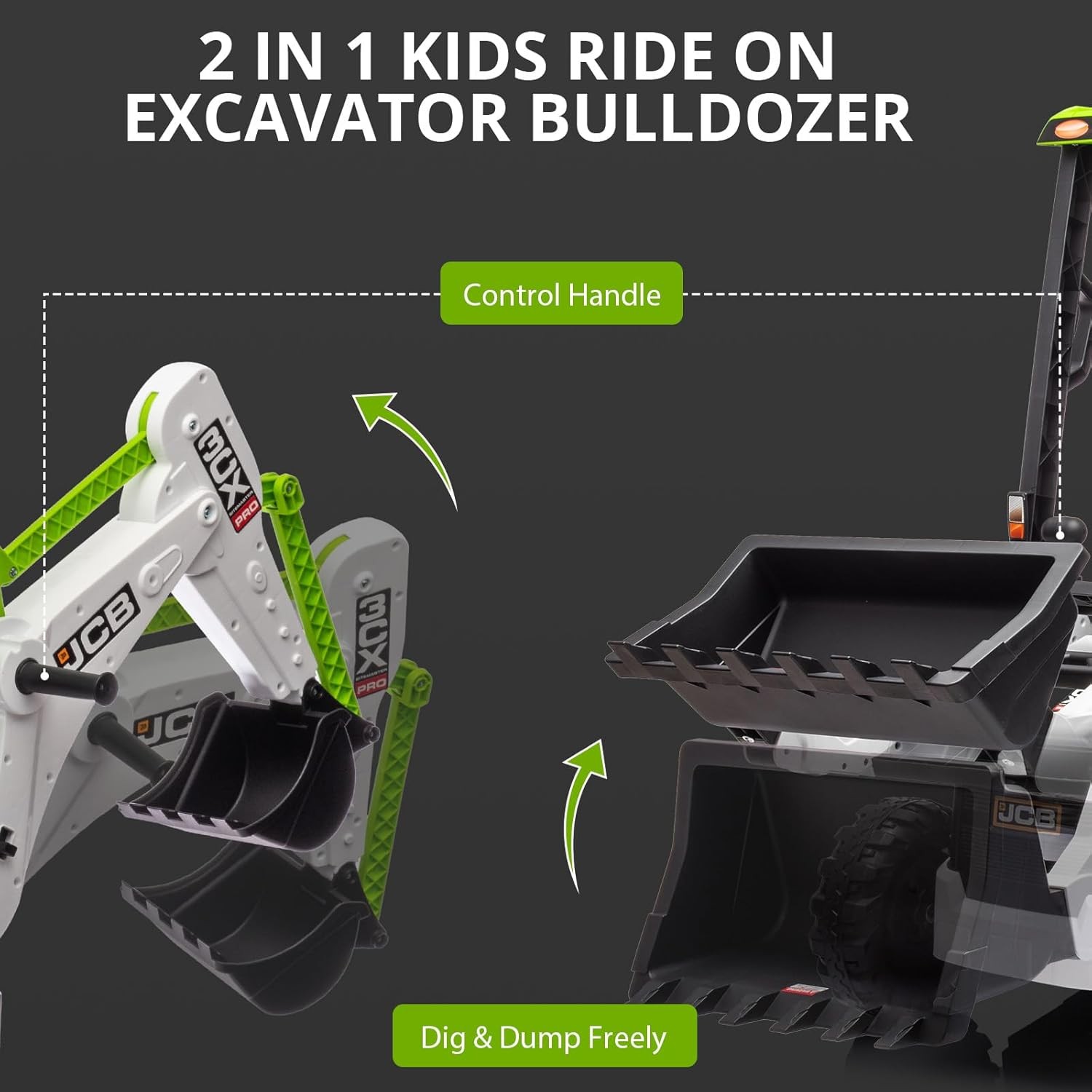 4 in1 Ride On JCB Excavator Toy 12V Kids Excavator with Remote Control 2-4KM/H