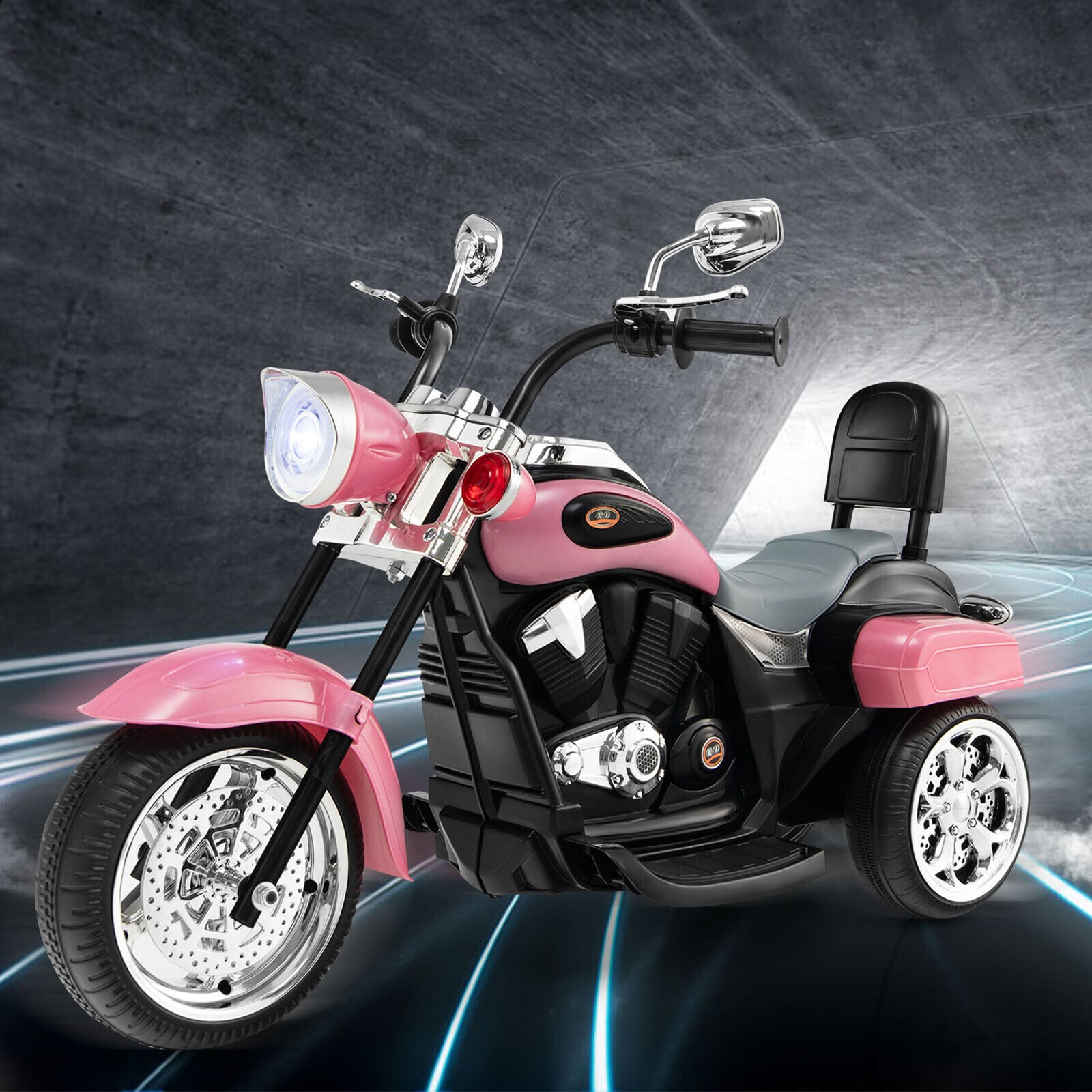 6V Kids Ride On Chopper Motorcycle 3 Wheel Trike with Headlight Pink