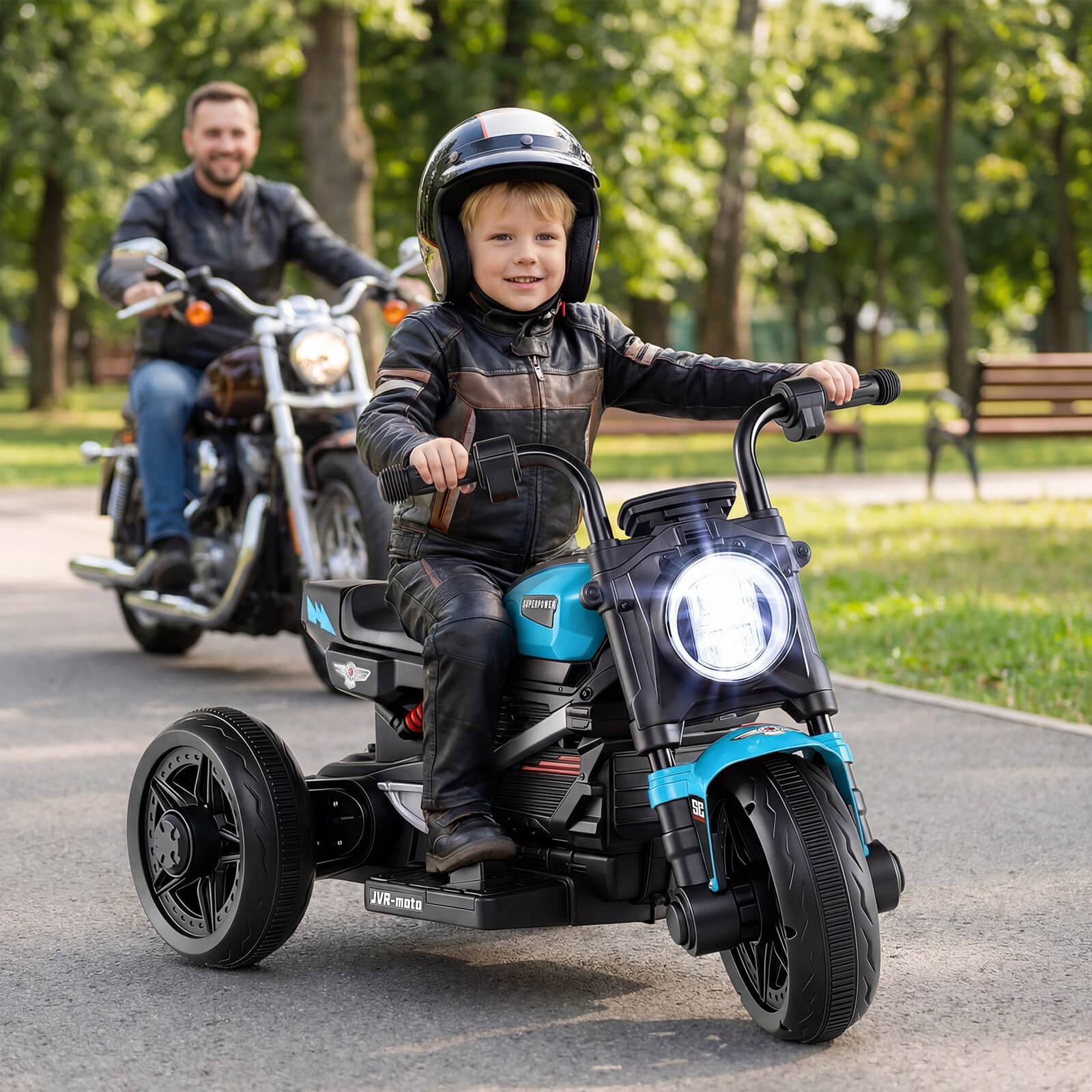 6V Kids Motorcycle w/Song,Story,LED Headlights,Accelerator Pedal & 3 Wheels,Blue