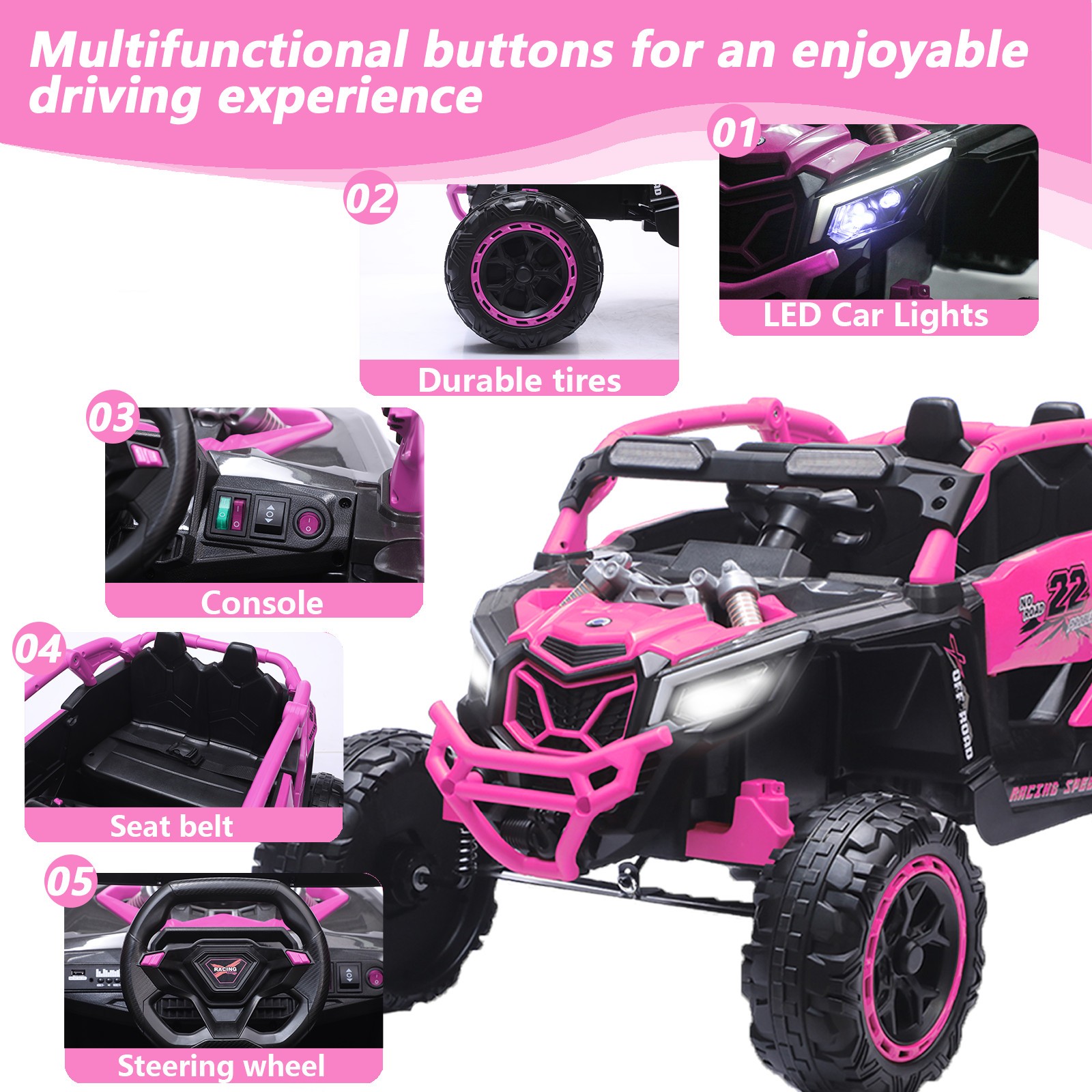 2 Seaters Ride on UTV 24V 400W Kids Electric Car Truck with Remote Music Light
