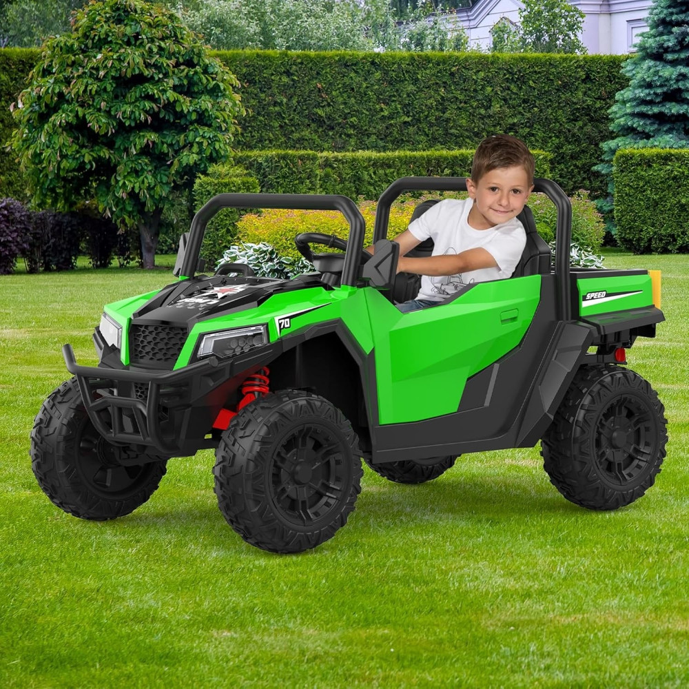 Green 24V 4WD Kids Dump Truck W/ Remote Control & Electric Dump Bed, for Age 4-8