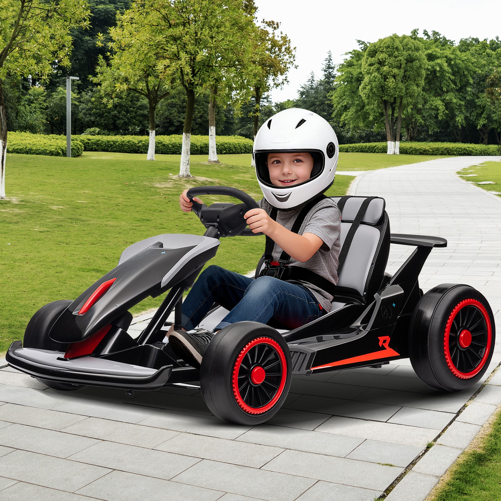 Kid Go Kart, Electric Kart W/ Adjustable Seat, for Children Aged 6 to 12 Years
