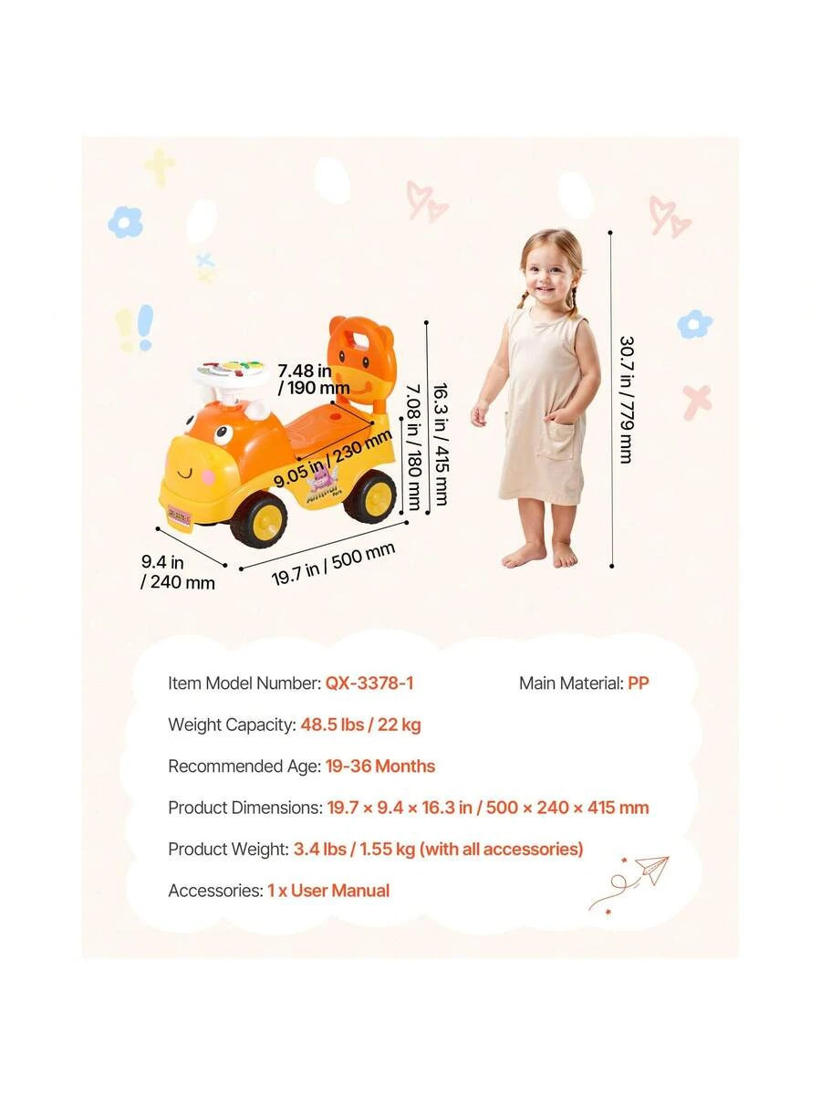 Ride On Toddler Push Car 19-36 Months 48.5 Lbs Boys Girls