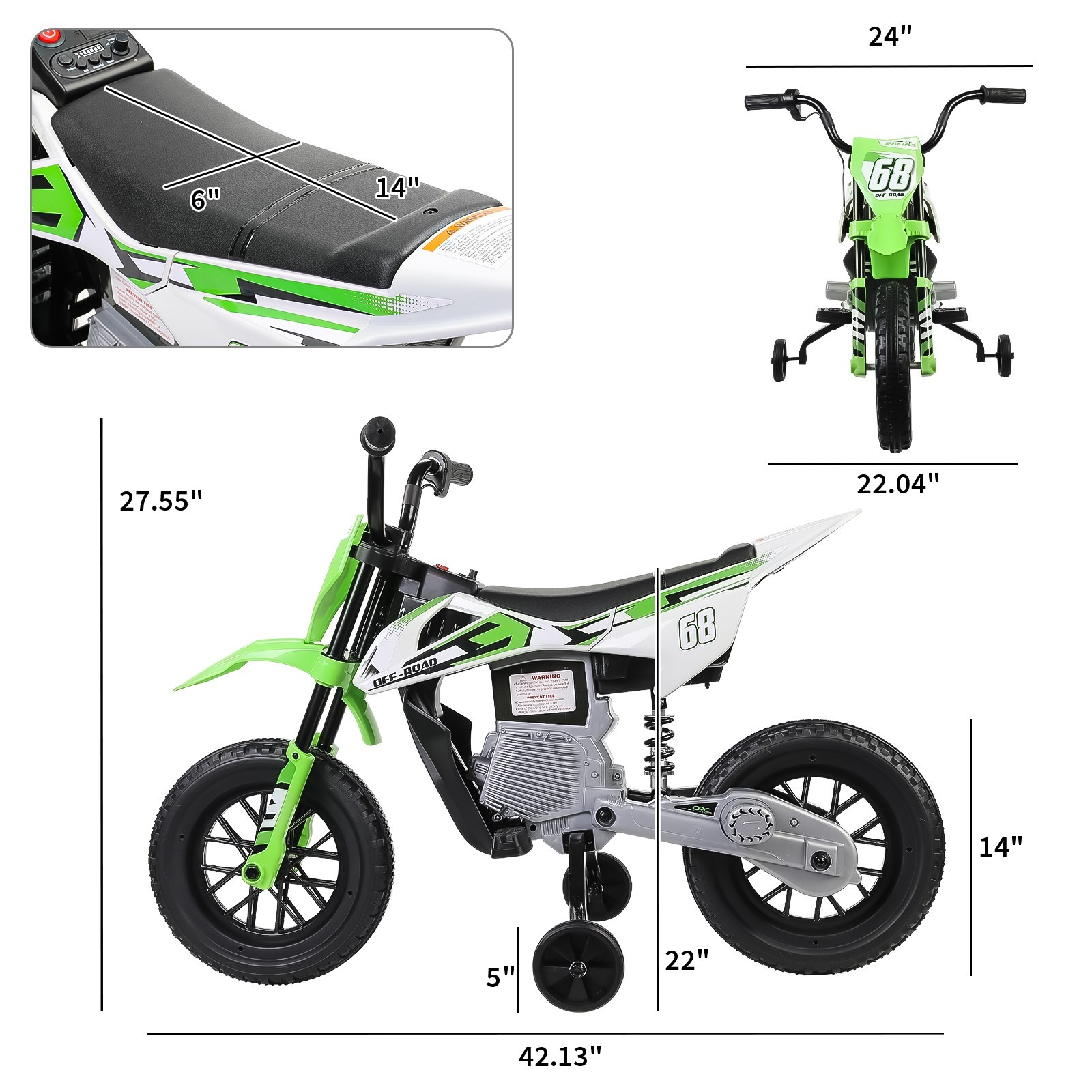 12V Kids Electric Dirt Bike with Training Wheels Twist Grip Throttle Ride on Toy
