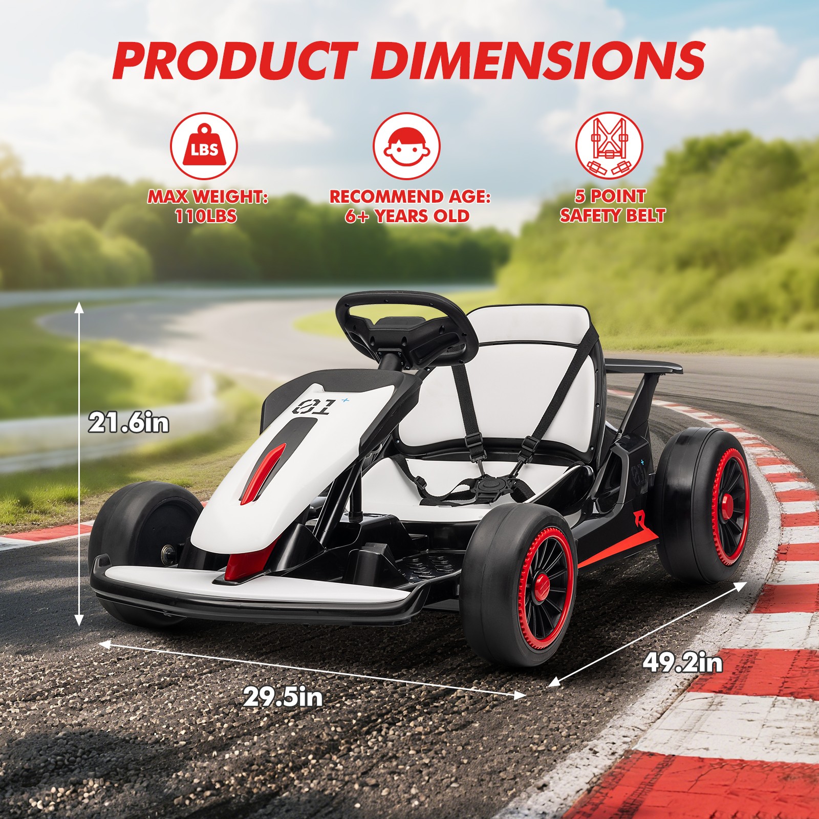 Kid Go Kart, Electric Kart W/ Adjustable Seat, for Children Aged 6 to 12 Years