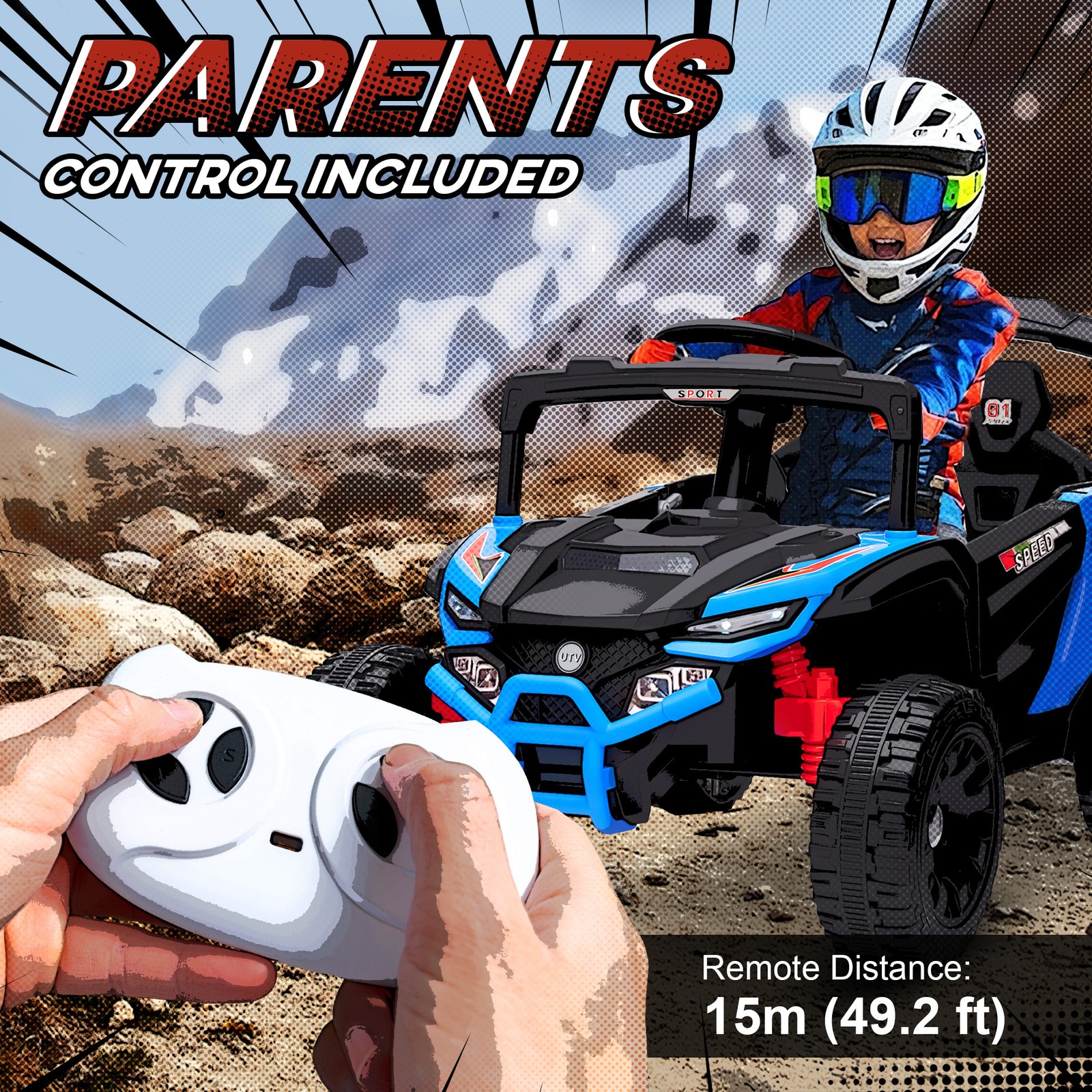 12V Kids Ride On Truck with Dual Motors for 3-5 Boys Girls, Blue