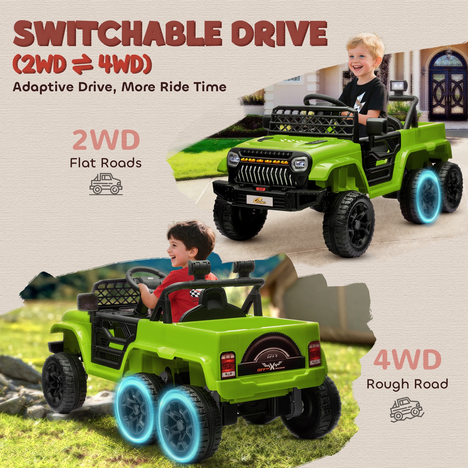 12V Kids Electric Car w/ 2WD/4WD Switch, Remote Control, Camouflage