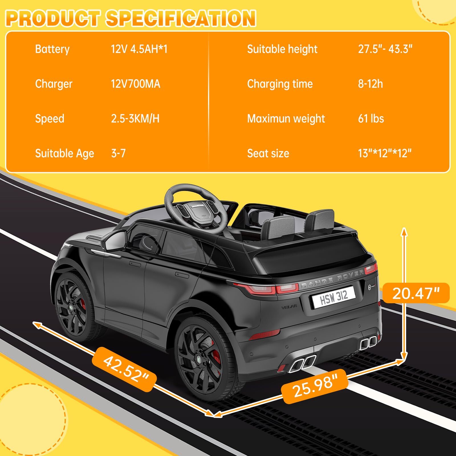 12V Ride On Toys for Kids 3-8 with Mp3 Player Rocking Electric Car with Remote