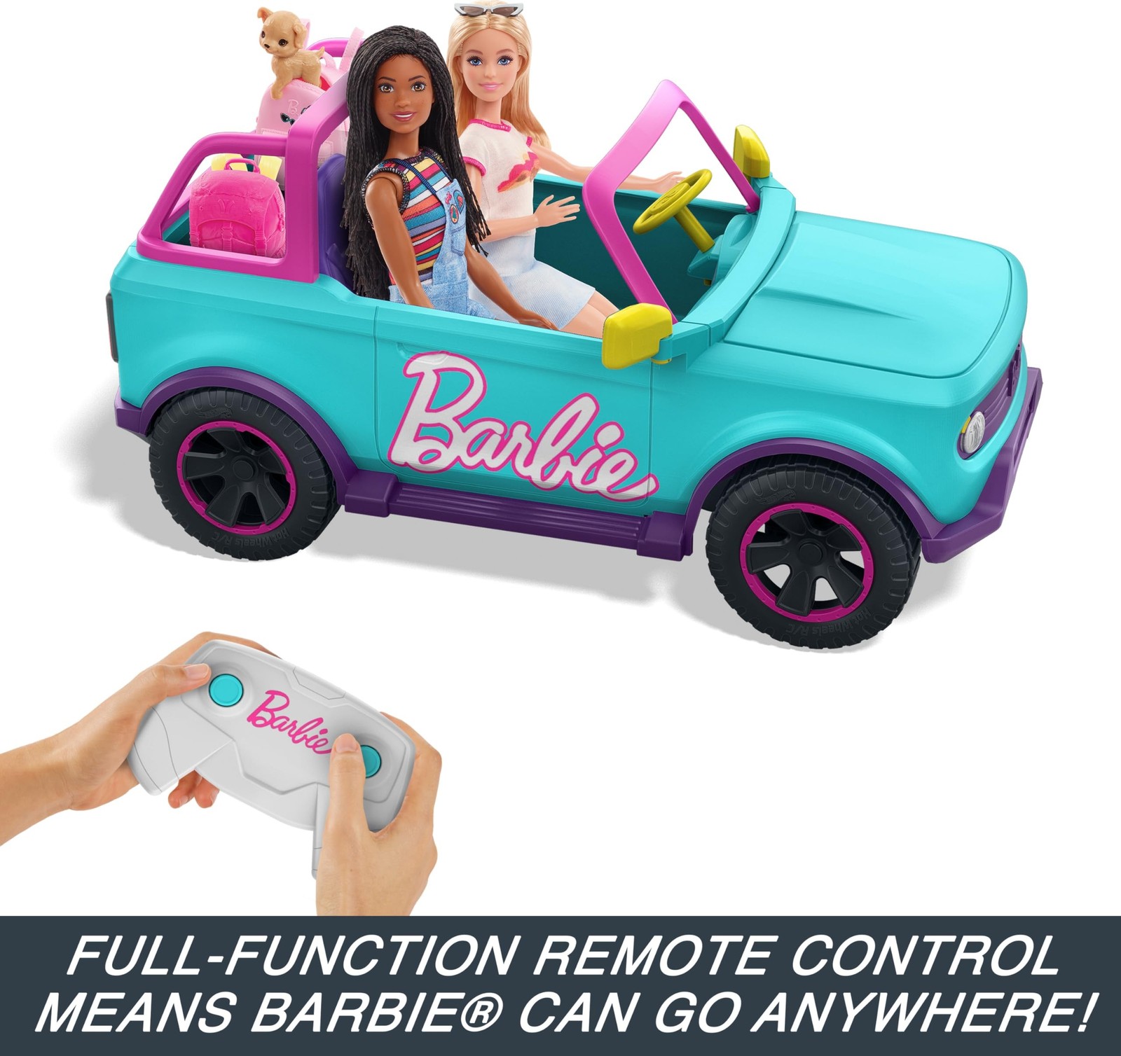 Hot Wheels Barbie RC SUV & Stickers, Can Hold & Store 2 Barbie Dolls & Access…
