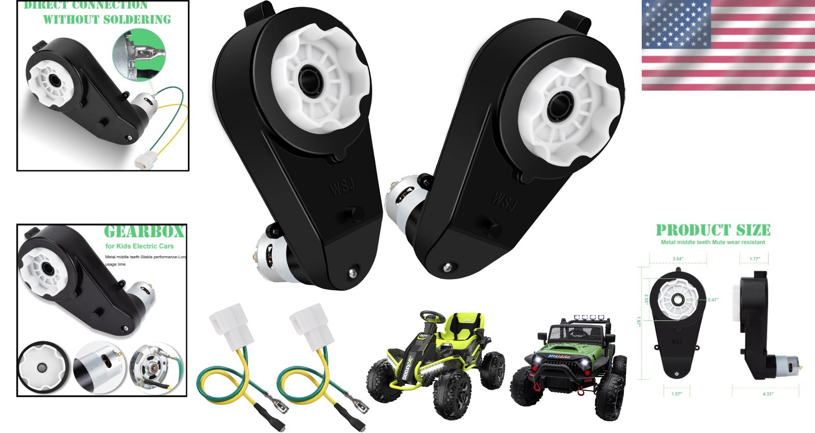 2Pcs 24V 40000RPM Kids Ride on Car Gearbox Motor Power Wheels Motor Gearbox Upgr