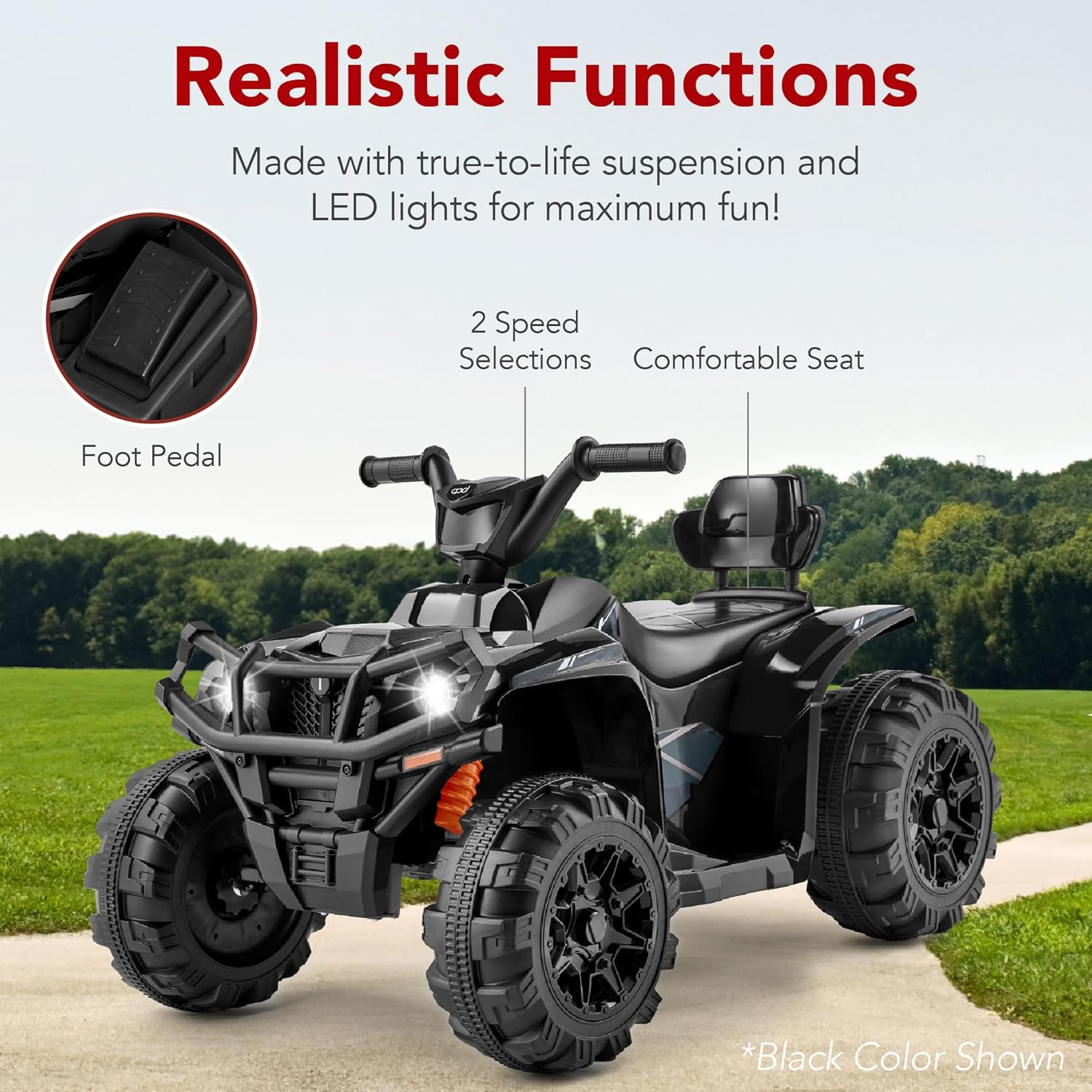 12V Kids Ride-On Electric ATV, 4-Wheeler Quad Car Toy W/Bluetooth Audio, 2.4Mph