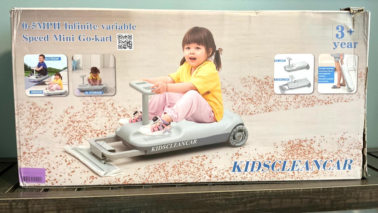 12 V Kids Clean Car Ride-On GoKart w Cleaning Fun, Soft-Start, 5 Speed- Purple