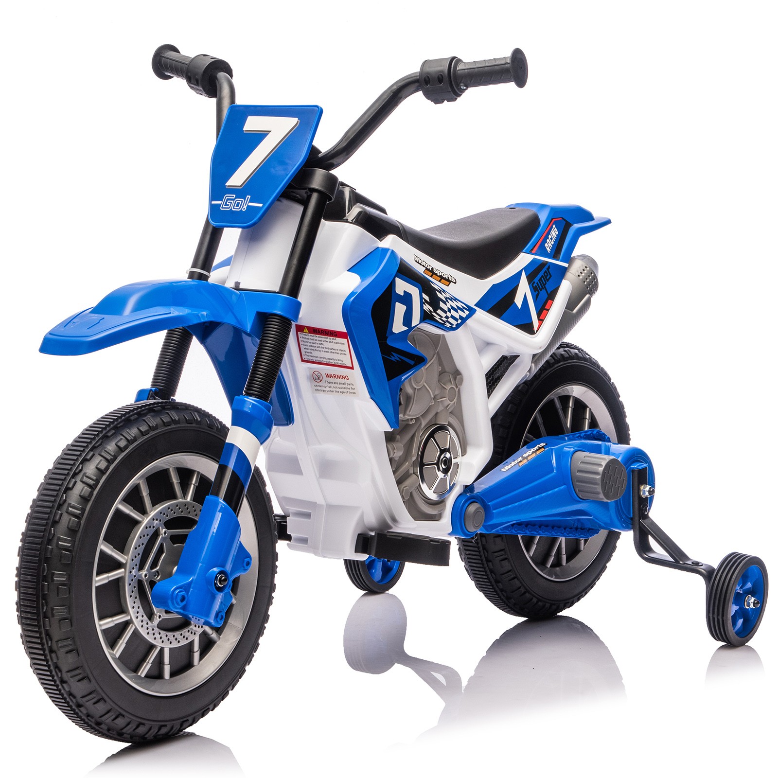 12V Kids Ride On Motorbike Motorcycle Dirt Bike with Music,Training Wheels Blue