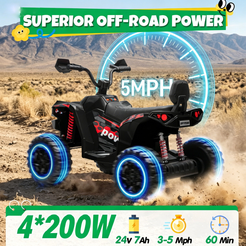 24V 4WD 2 Seater Kids Ride On ATV 4x200W Motor 7AH Electric Toy Car w/ Kneepads