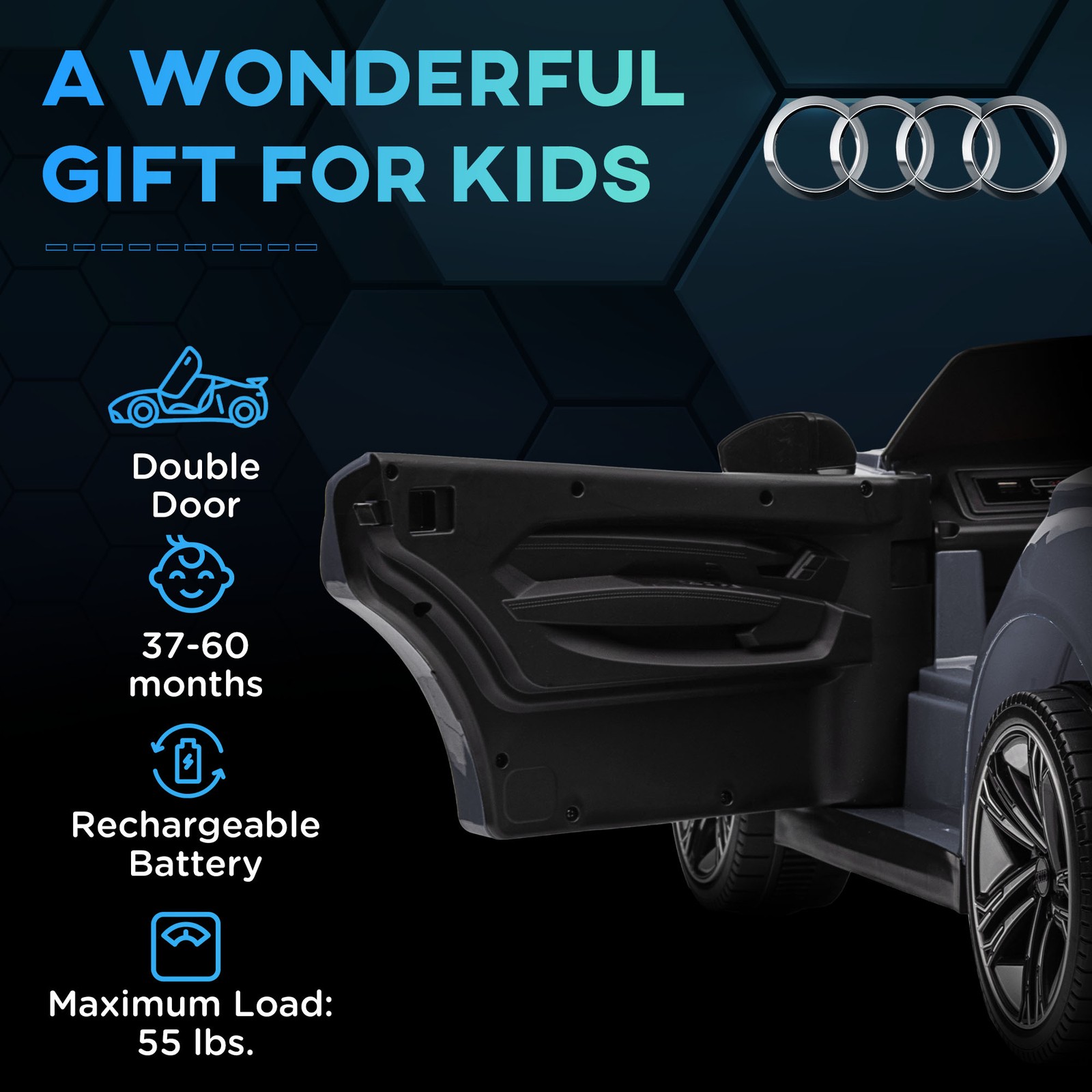 12V Kids Electric Ride On Car, Licensed Audi with Remote, Gray