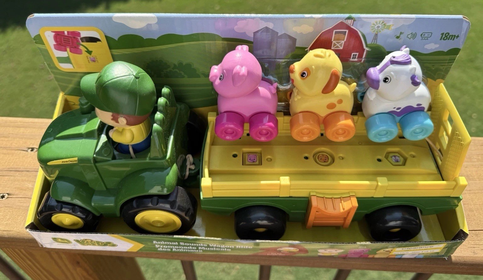 John Deere Kids Animal Sounds Wagon Ride Toy Tractor New 3 Rolling Animals