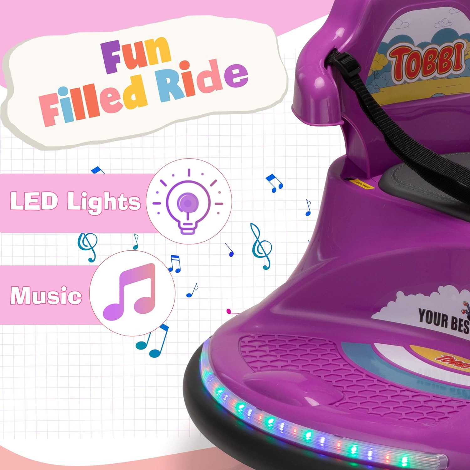TOBBI Purple Snail Bumper Car 12V Ride-On Toy with Remote & DIY Stickers