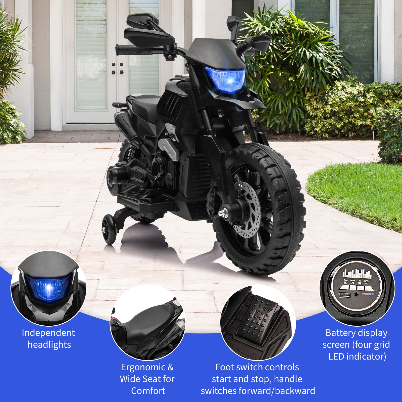 Motorcycle for Kids,Ride on Motorcycle w/ Traning Wheels,Electric Bike for Child