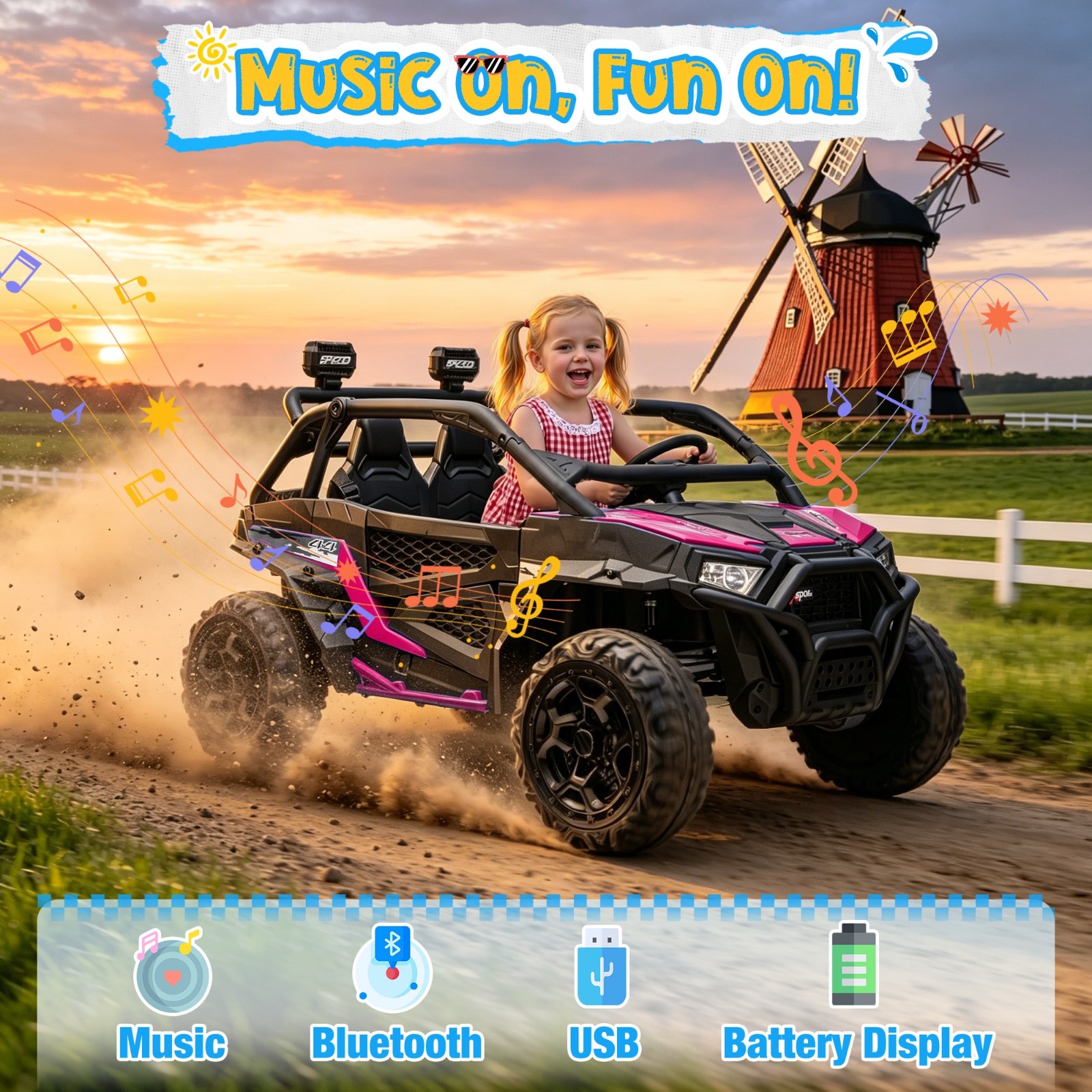 24V 4WD Kids Electric Off-Road UTV with 4-Wheel Suspension, Remote Control, LED