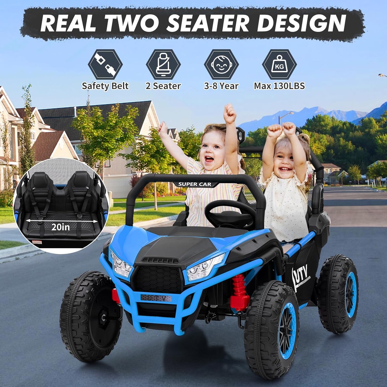 Remote-Control 24V Kids’ Off-Road Ride On Car 2-Person Electric UTV for Ages 3-8