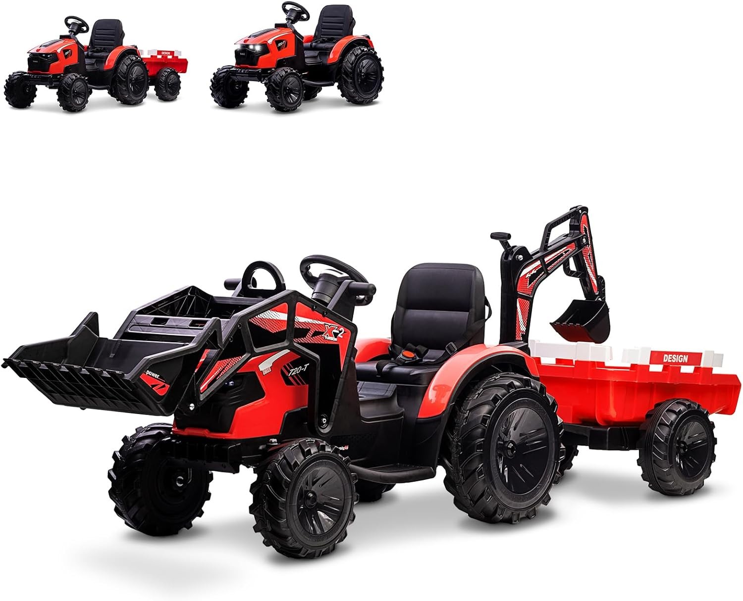 3 in 1 Kid 24V Ride On Tractor Electric Vehicle w/ Trailer Digger Remote Control