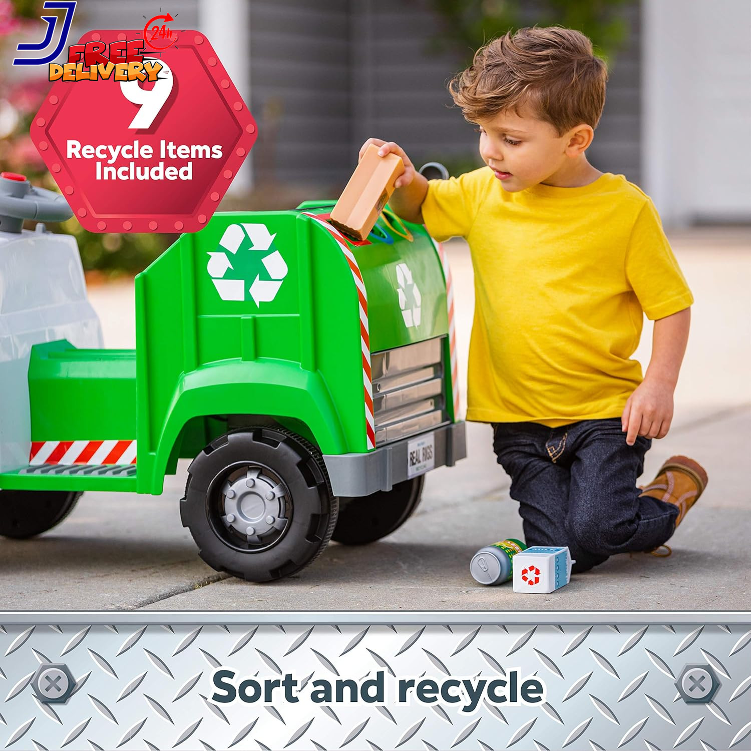 Toddler Recycling Truck 6V Battery Powered Vehicle w/ Sound Effects Ages 1.5+