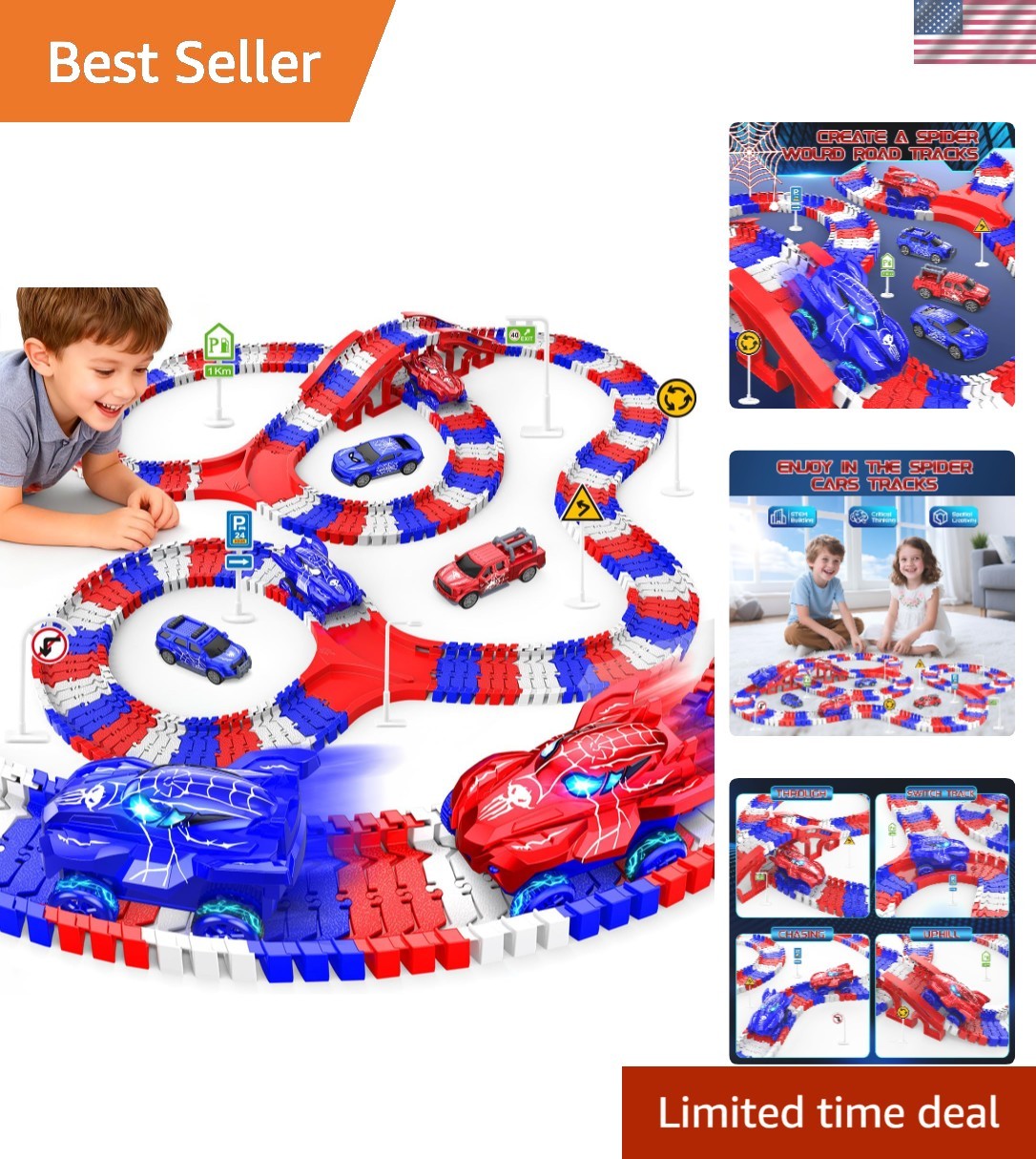 Spider Toys for Boys 4-6, Create A Spider World Road Race Tracks with 2 Cool …