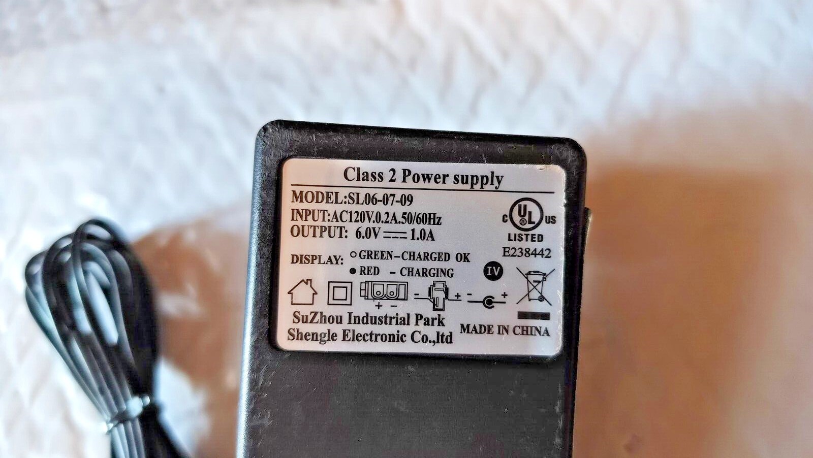 AC/DC Battery Charger for Kid Trax Shengle Electronic | Model: SL06-07-09 6V 1A