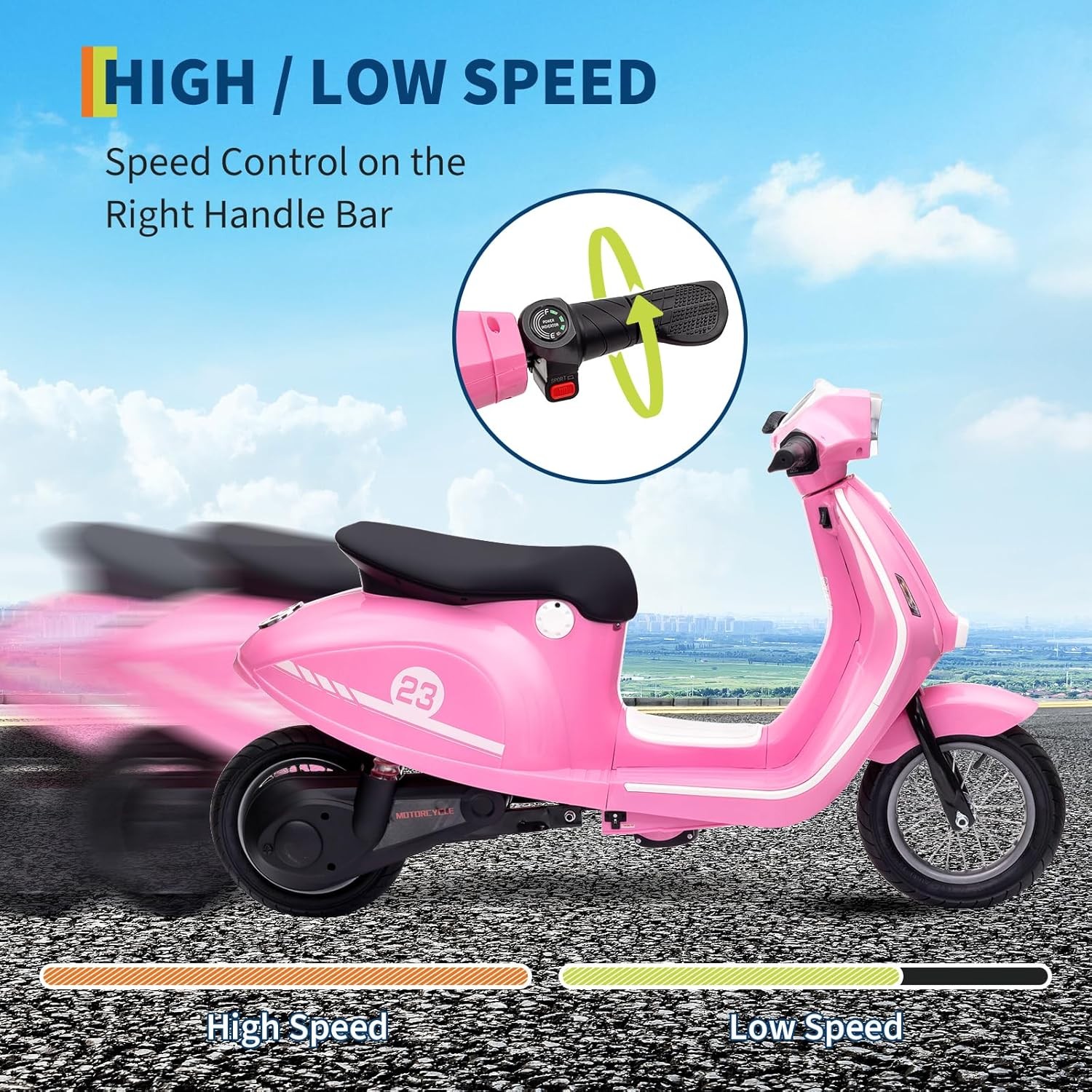 Electric Kids Motorcycle 24V, 350W Motor, Waterproof,12″ Pneumatic Tires,Ages 8+