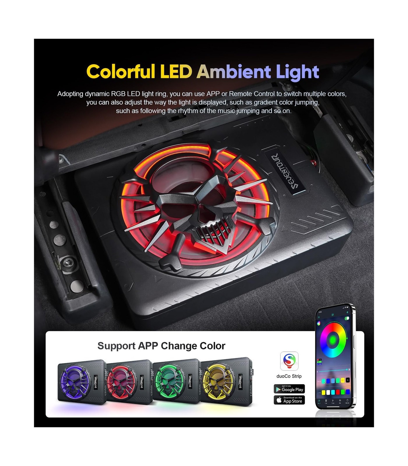 10″ 1200W Slim Under Seat Powered Car Subwoofer, Car/Truck Audio Sub Built in…
