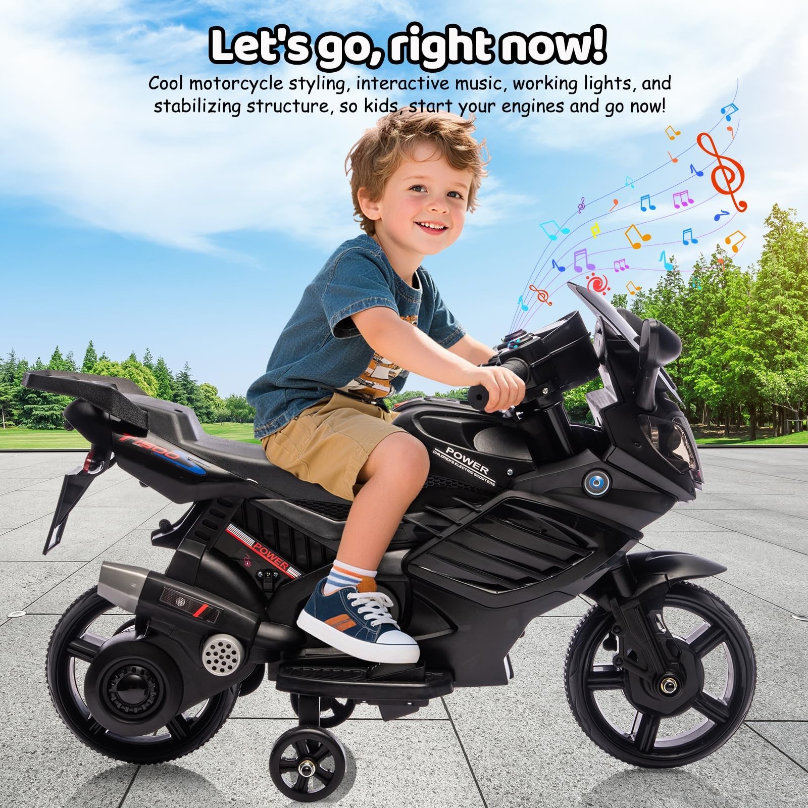 6V Kids Ride On Motorcycle – Battery Powered, Treaded Tires, Headlight, Horn, Mu