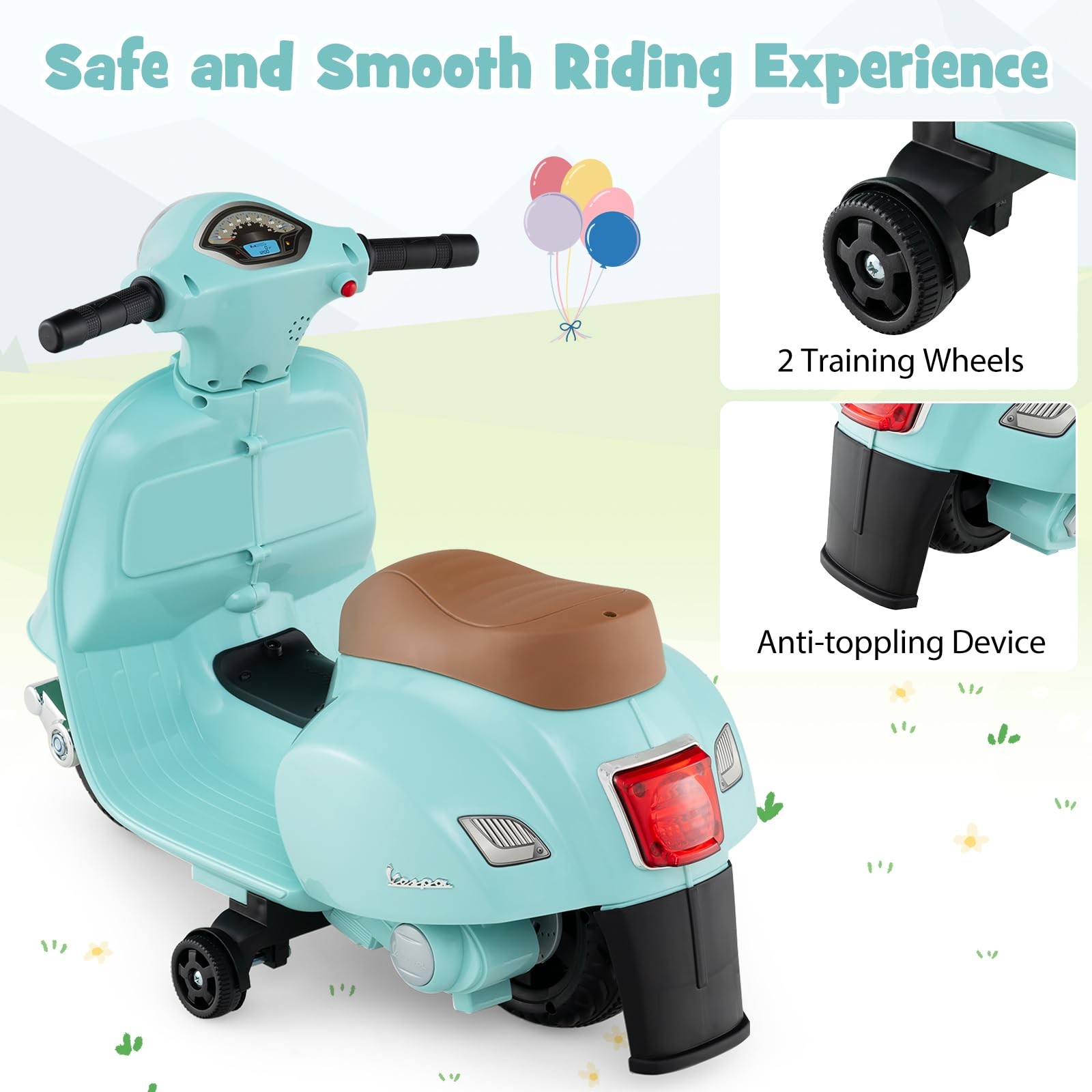 Costzon Toddler Motorcycle Licensed Vespa Ride On Motorcycle Training Wheels