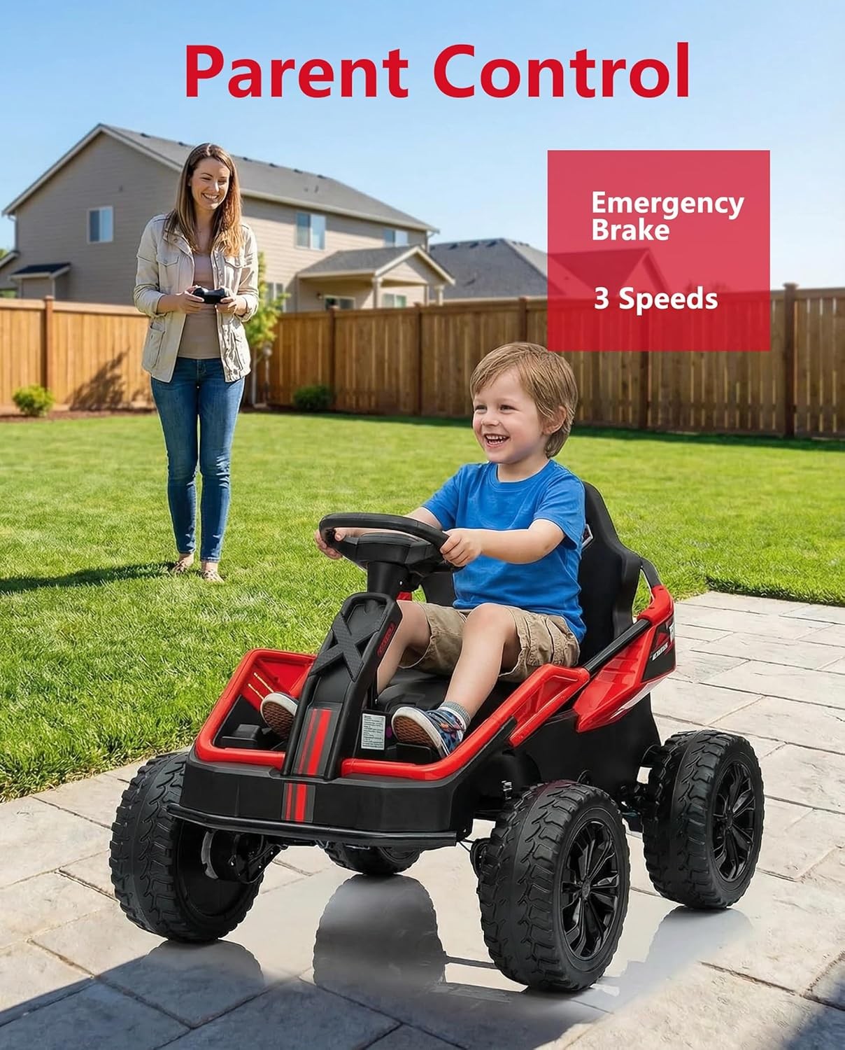 24V Kids 4×4 Ride On ATV, 200W Electric Car with Wide 16in Seat, shocks & Music
