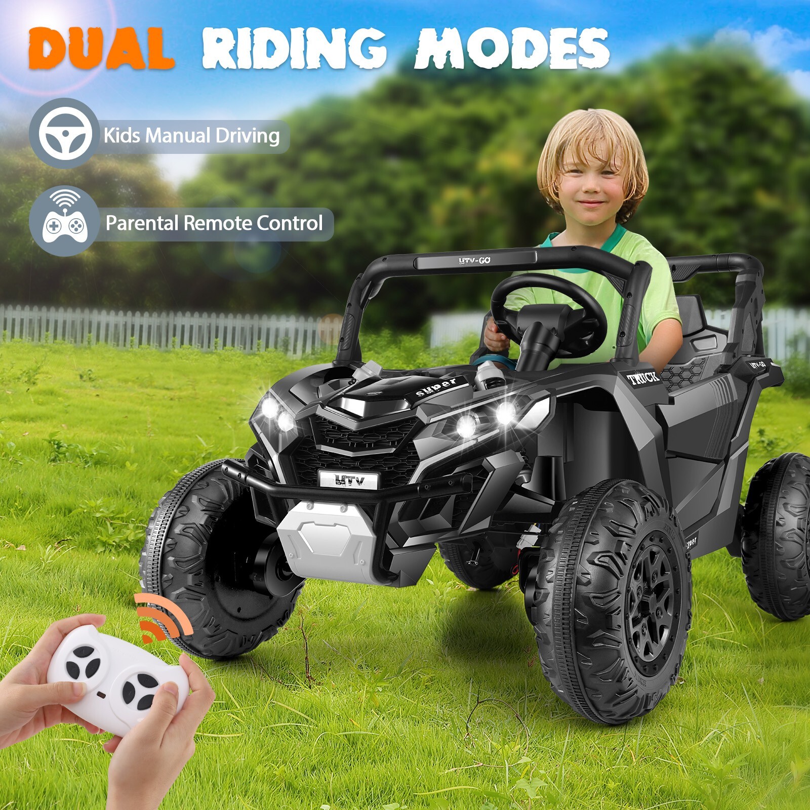 24V Kids Powered Ride on Car 2WD/4WD Switchable Electric UTV Toy with 3 Speeds