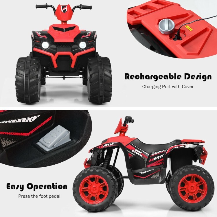 12V Kids Electric 4-Wheeler ATV Quad 2-Speeds Ride On Car Toys W/ LED Lights Red