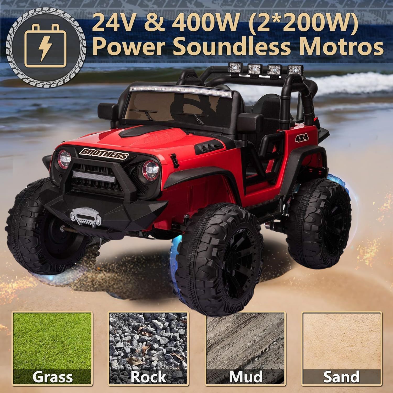 24V Kids Ride on Jeep 4X4 OffRoad Ride on Truck Battery Powered Electric Vehicle