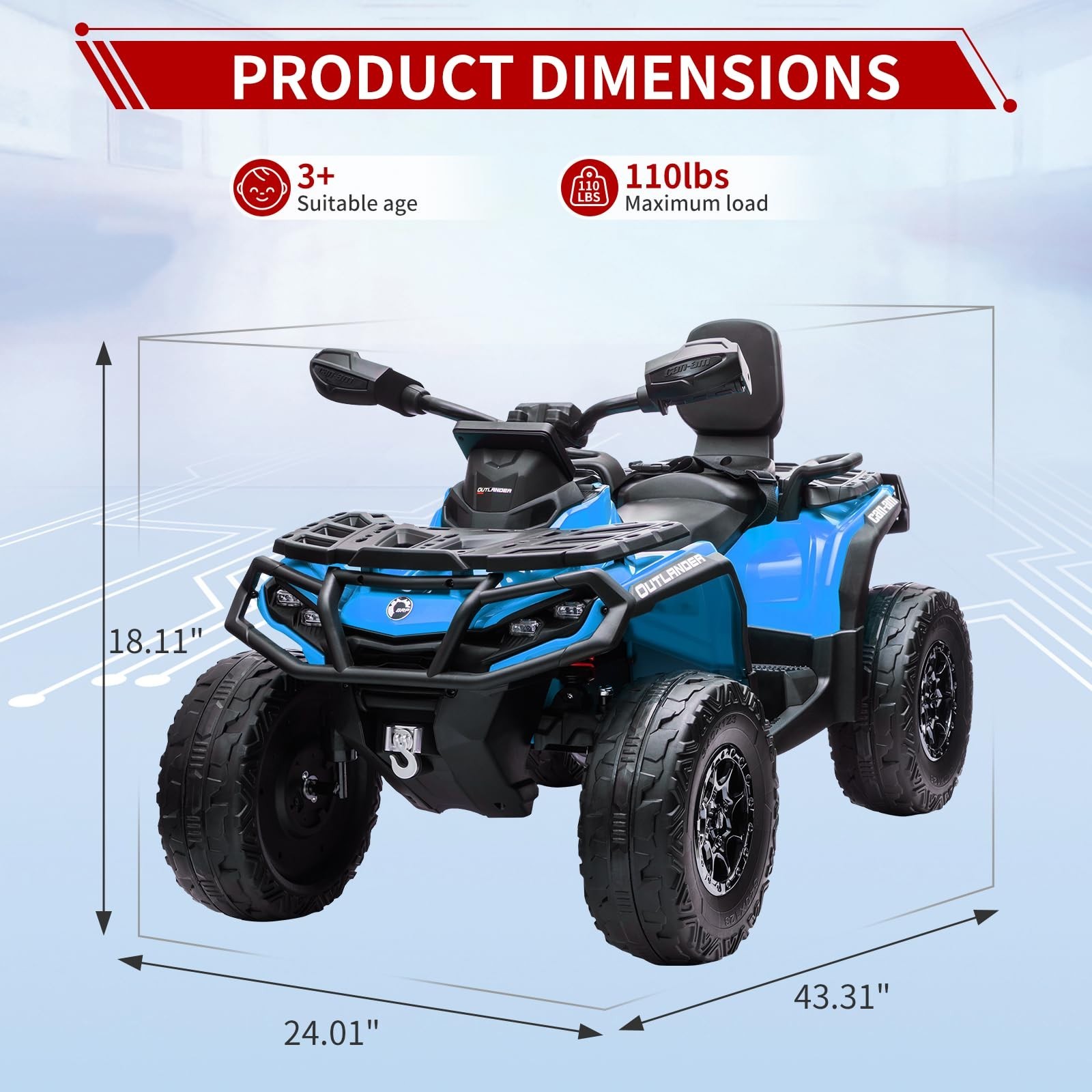 24V Kids Ride On Car Electric ATV Toy Car 2 Seaters LED Light For Christmas Gift